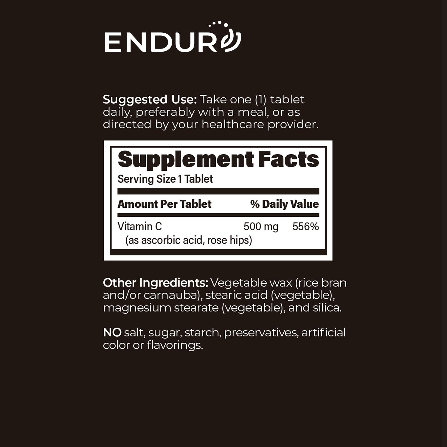Endur ENDUR-C Vitamin C with Rose HIPS – 500mg, Gluten Free, 200 Tablets