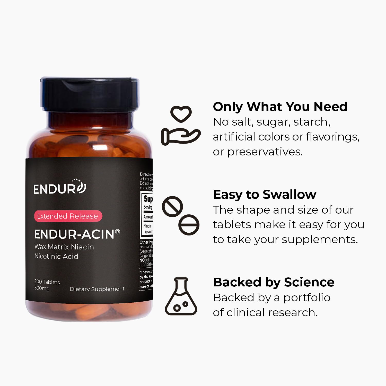 ENDUR-ACIN Niacin 500mg – Heart Health & Cholesterol Support (200 Tablets)