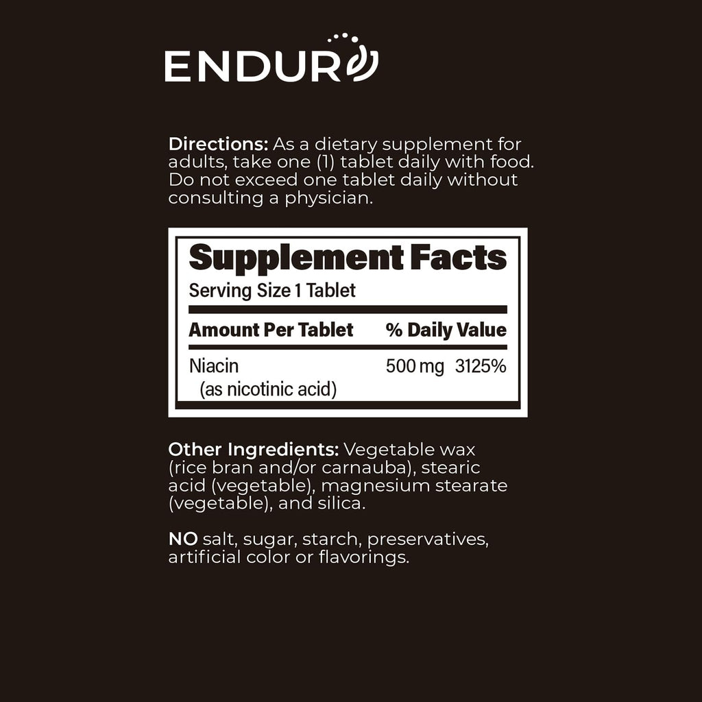 ENDUR-ACIN Niacin 500mg – Heart Health & Cholesterol Support (200 Tablets)