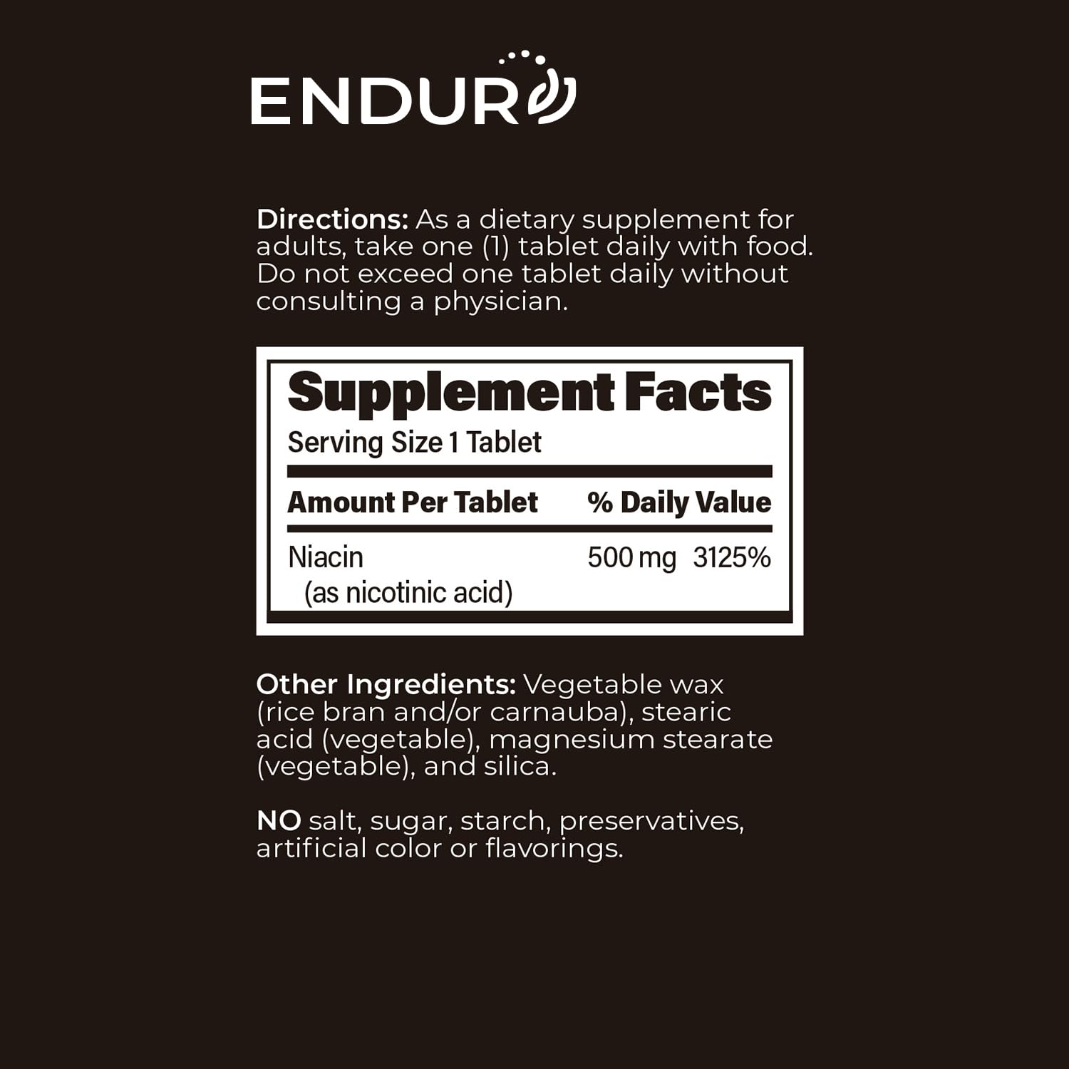 ENDUR-ACIN Niacin 500mg – Heart Health & Cholesterol Support (200 Tablets)