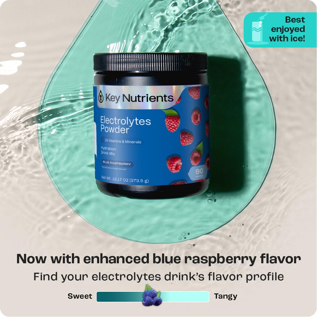 KEY NUTRIENTS Multivitamin Electrolytes Powder No Sugar – Blue Raspberry Hydration | Made in USA