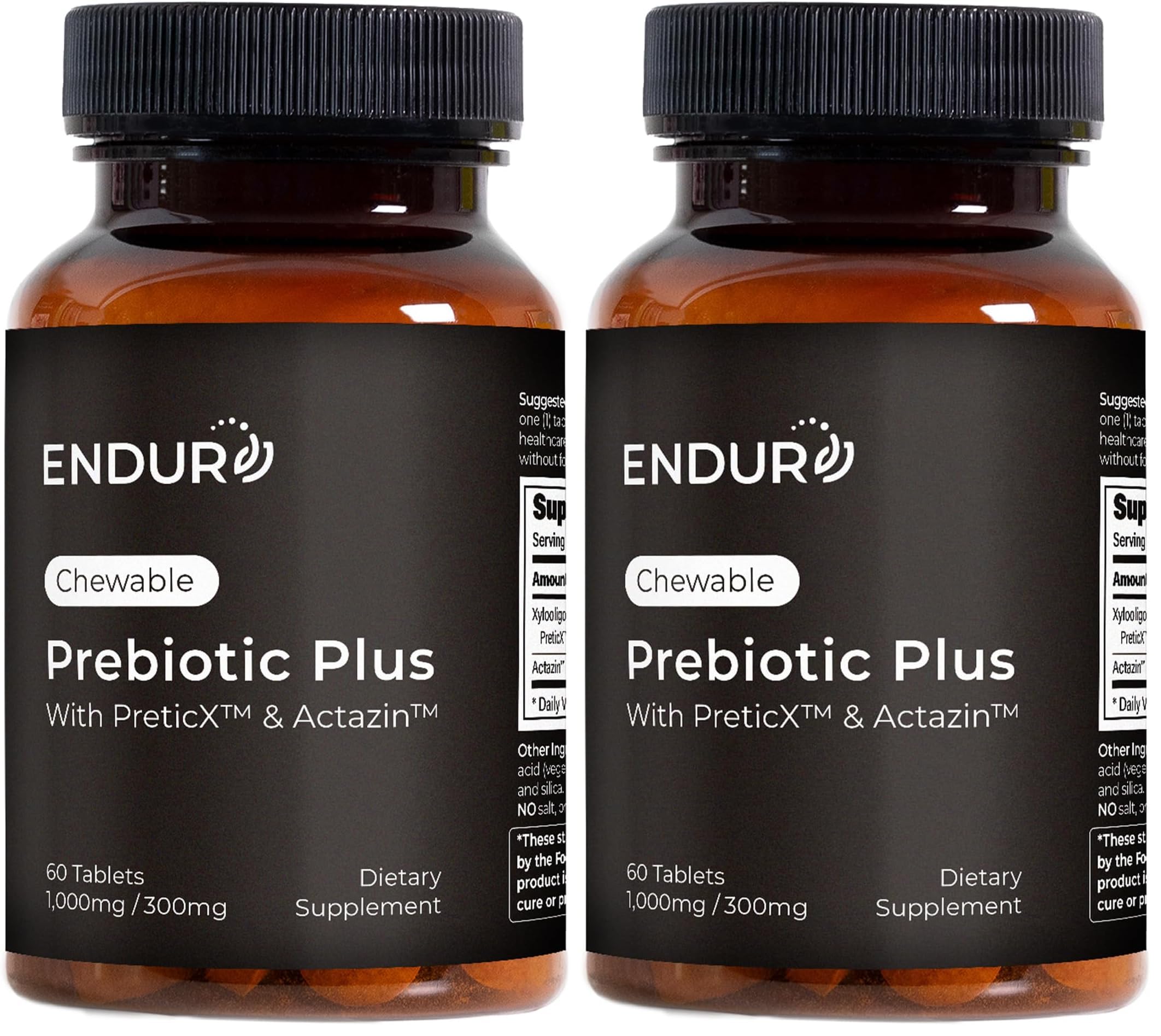 Endurance Products Prebiotic Plus chewable with Actazin™ - Promotes Digestive Health - 60 Count Company (Pack of 2)