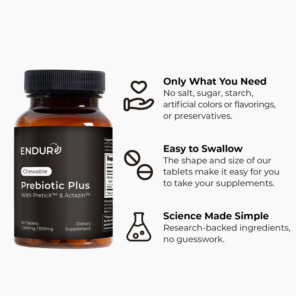 Endurance Products Prebiotic Plus chewable with Actazin™ - Promotes Digestive Health - 60 Count Company (Pack of 2)