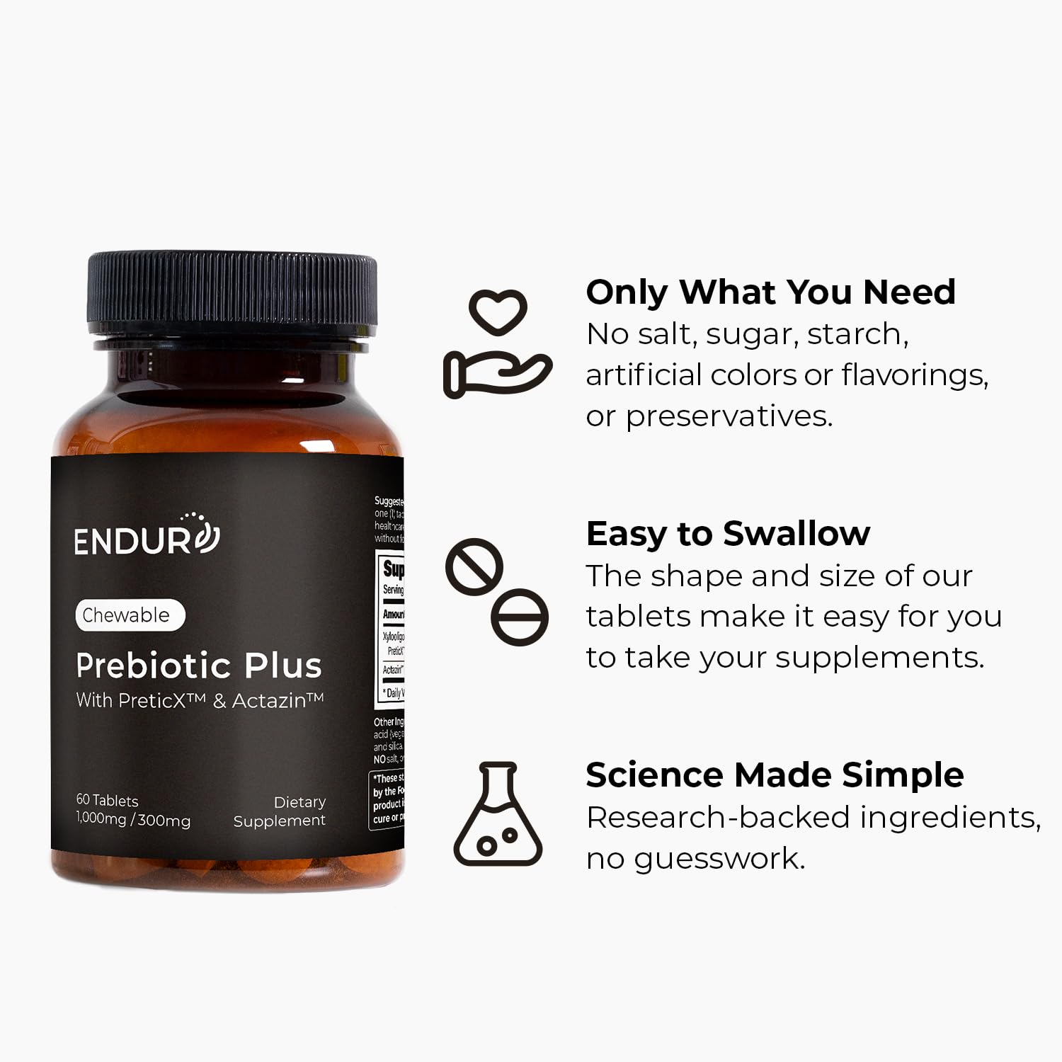 Endurance Products Prebiotic Plus chewable with Actazin™ - Promotes Digestive Health - 60 Count Company (Pack of 2)