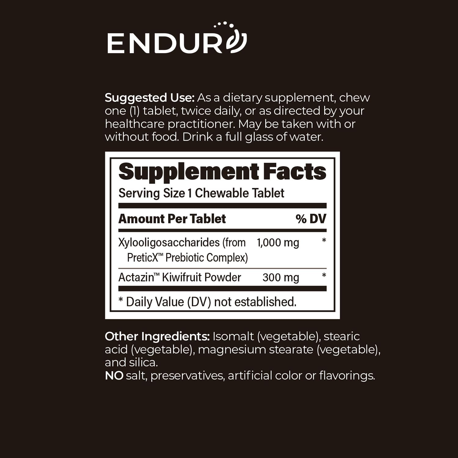 Endurance Products Prebiotic Plus chewable with Actazin™ - Promotes Digestive Health - 60 Count Company (Pack of 2)