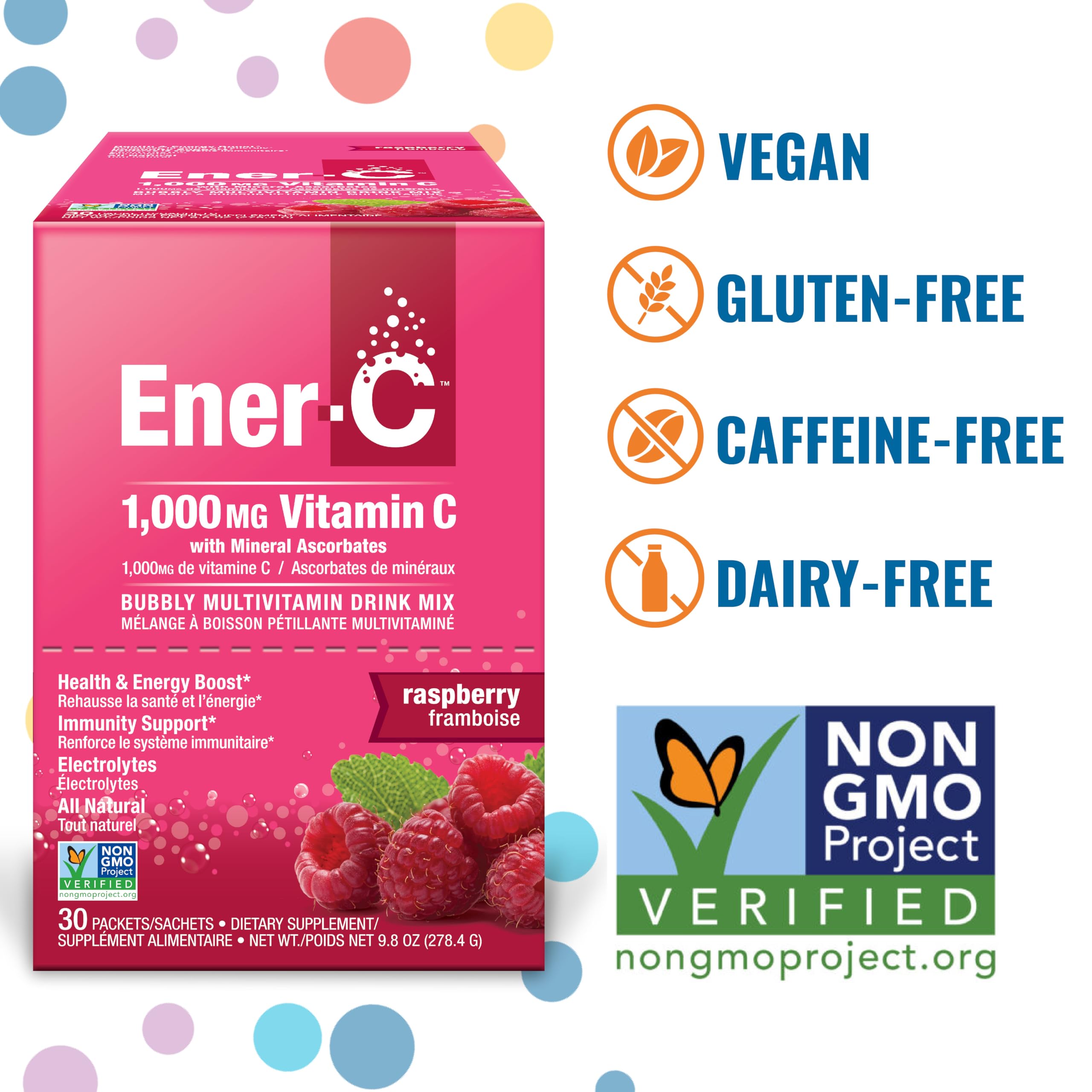 Ener-C Multivitamin Drink Mix – Immune Support, Hydration, Raspberry, 60 Count