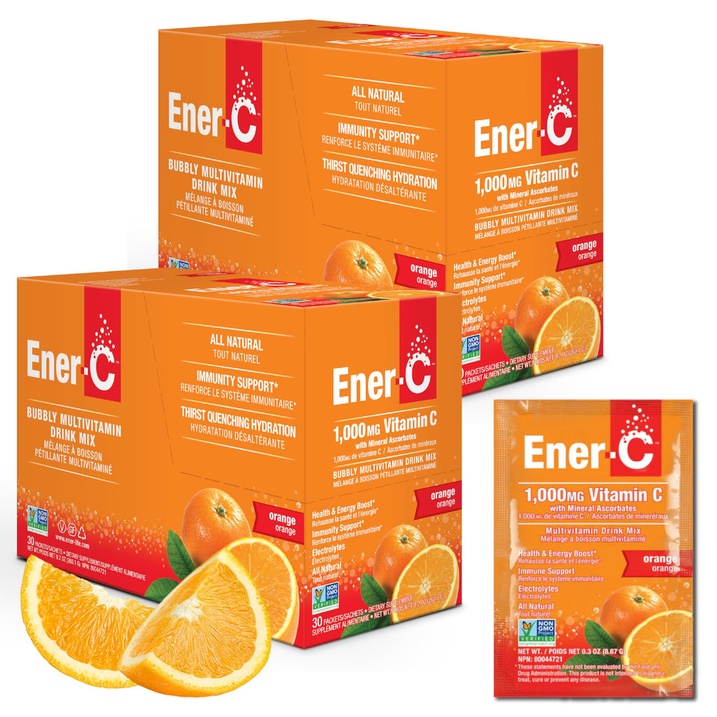 Ener-C 1000mg Vitamin C Immune Support – Orange Effervescent Drink Mix (60 Packets)
