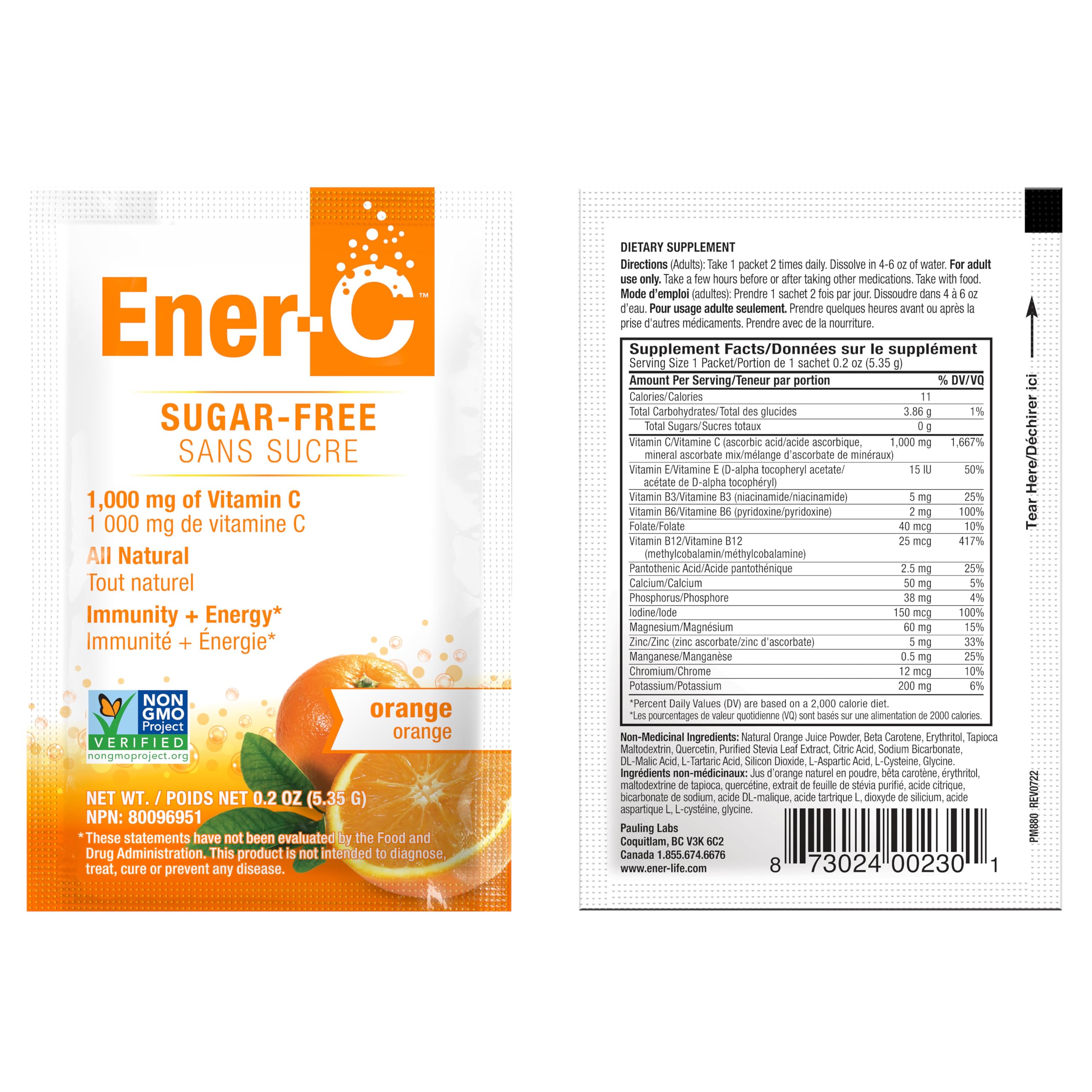 Ener-C Sugar Free Orange Multivitamin Drink Mix – Vitamin C 1000mg