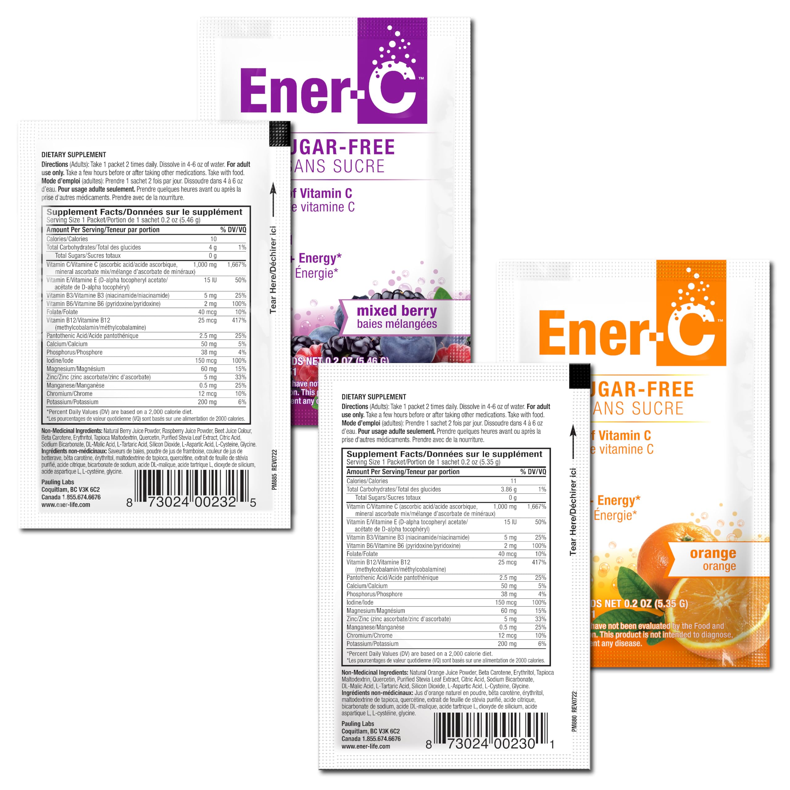Ener-C Sugar Free Multivitamin Drink Mix – Orange & Berry, 60 Count