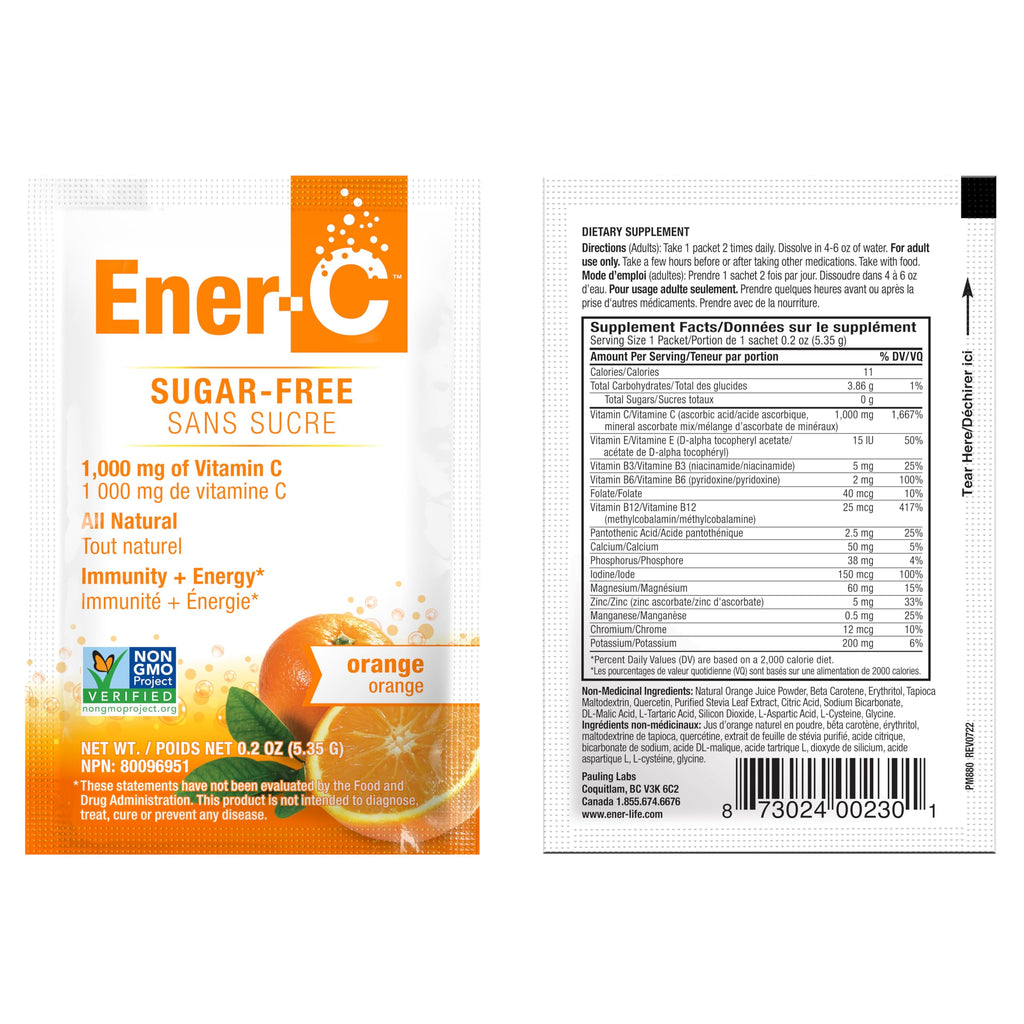 Ener-C Sugar-Free Orange Multivitamin Drink Mix – Vitamin C 1000mg & Electrolytes, 30 Count | Non-GMO, Vegan, Gluten Free