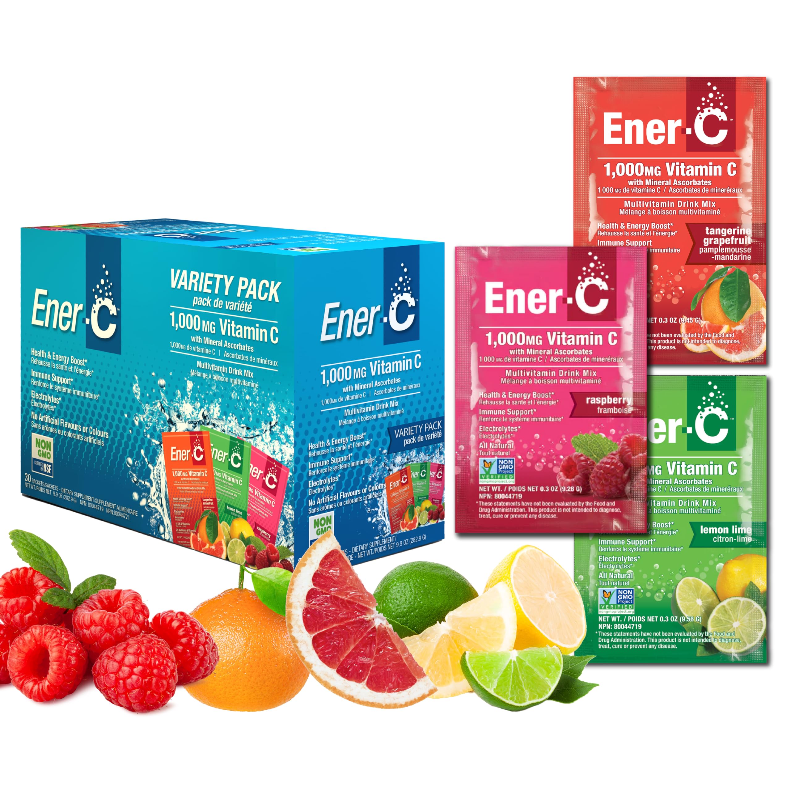 Ener-C Variety Pack – Vitamin C 1000mg, Electrolytes, Real Fruit Juice, 30 Count