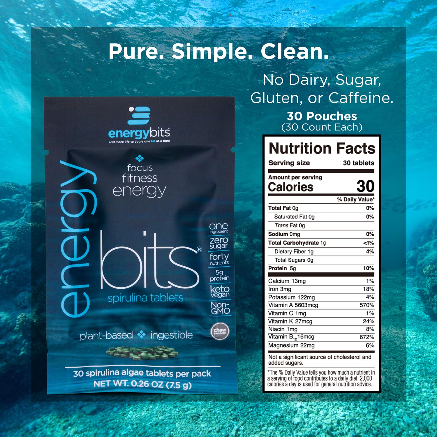 ENERGYBITS Organic Spirulina Tablets – Plant-Based Energy, Focus & Protein | Gluten Free, Vegan, Keto | 900 Tablets