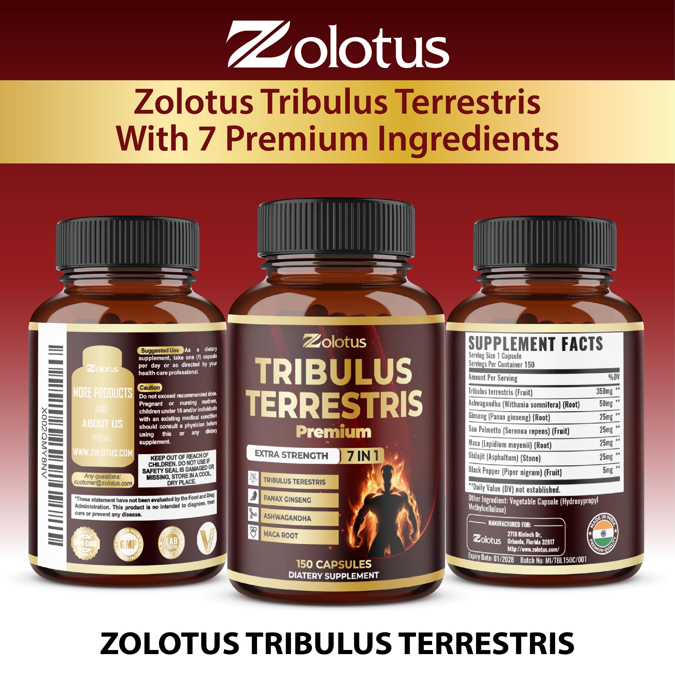 Tribulus Terrestris Supplement for Men & Women - 150 Capsules (5-Month Supply)