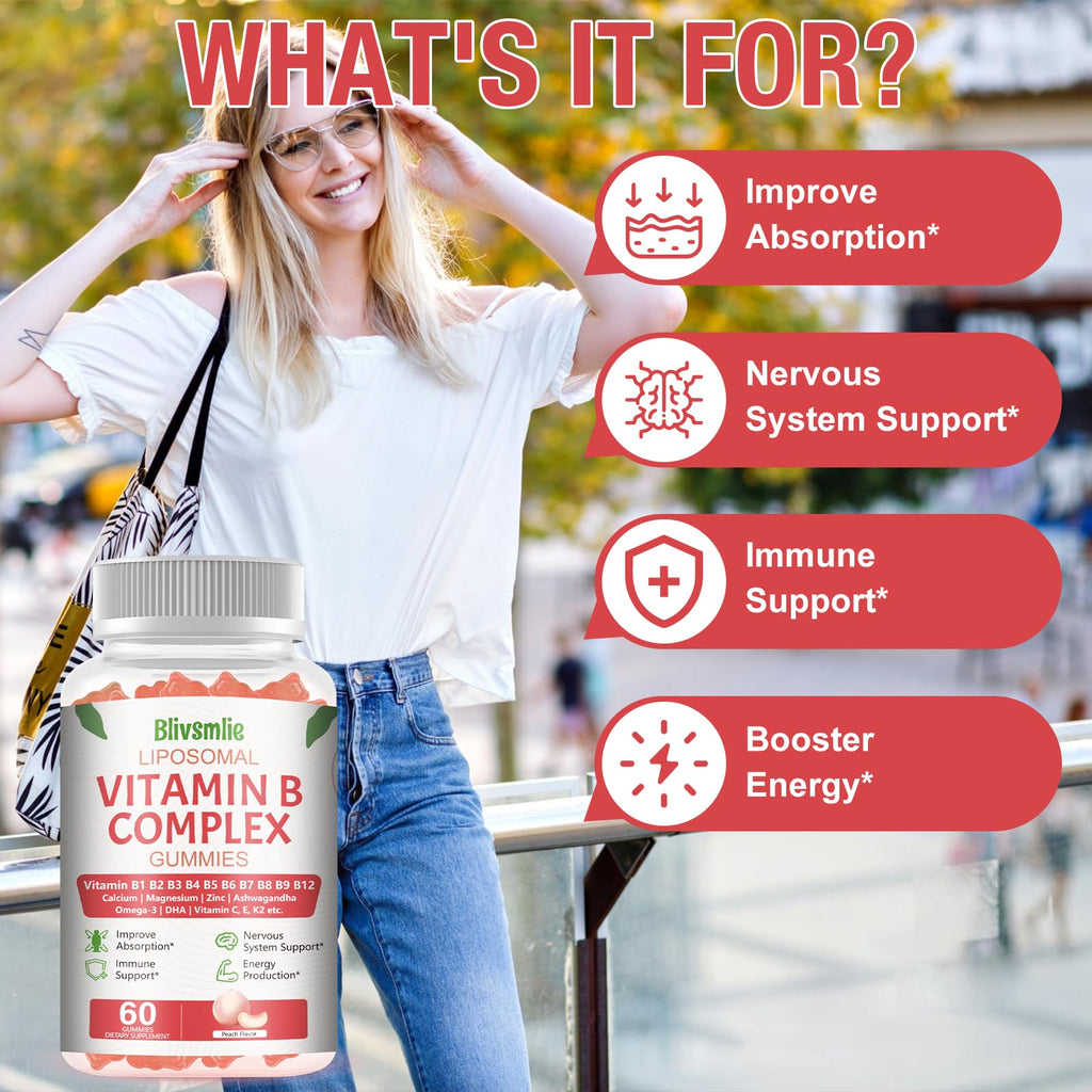 33-In-1 Liposomal Vitamin B Complex Gummies – B1 to B12 + C, D3 & K2 | Energy, Immunity & Heart Support