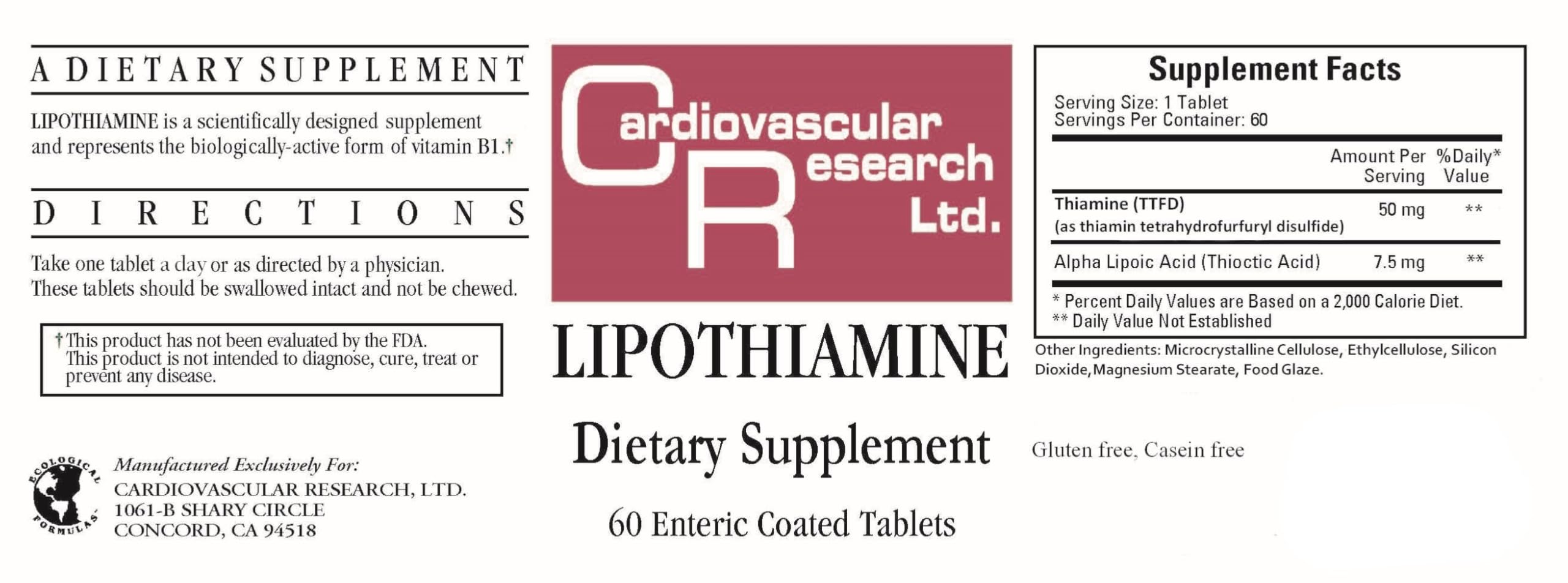 Cardiovascular Research Lipothiamine B1 with Alpha-Lipoic Acid – 120 Count