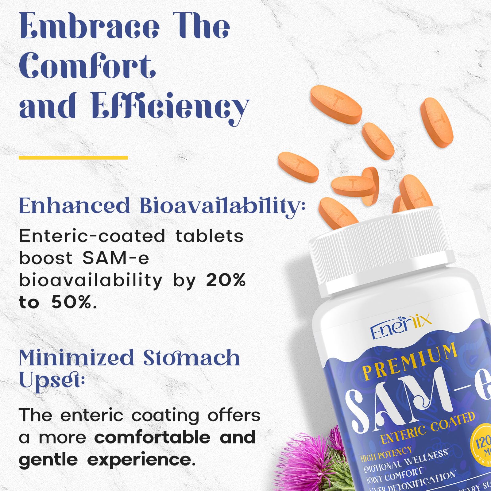 1200 mg SAM-e Supplement - Enteric Coated, Vegan | Brain Mood Joints Liver
