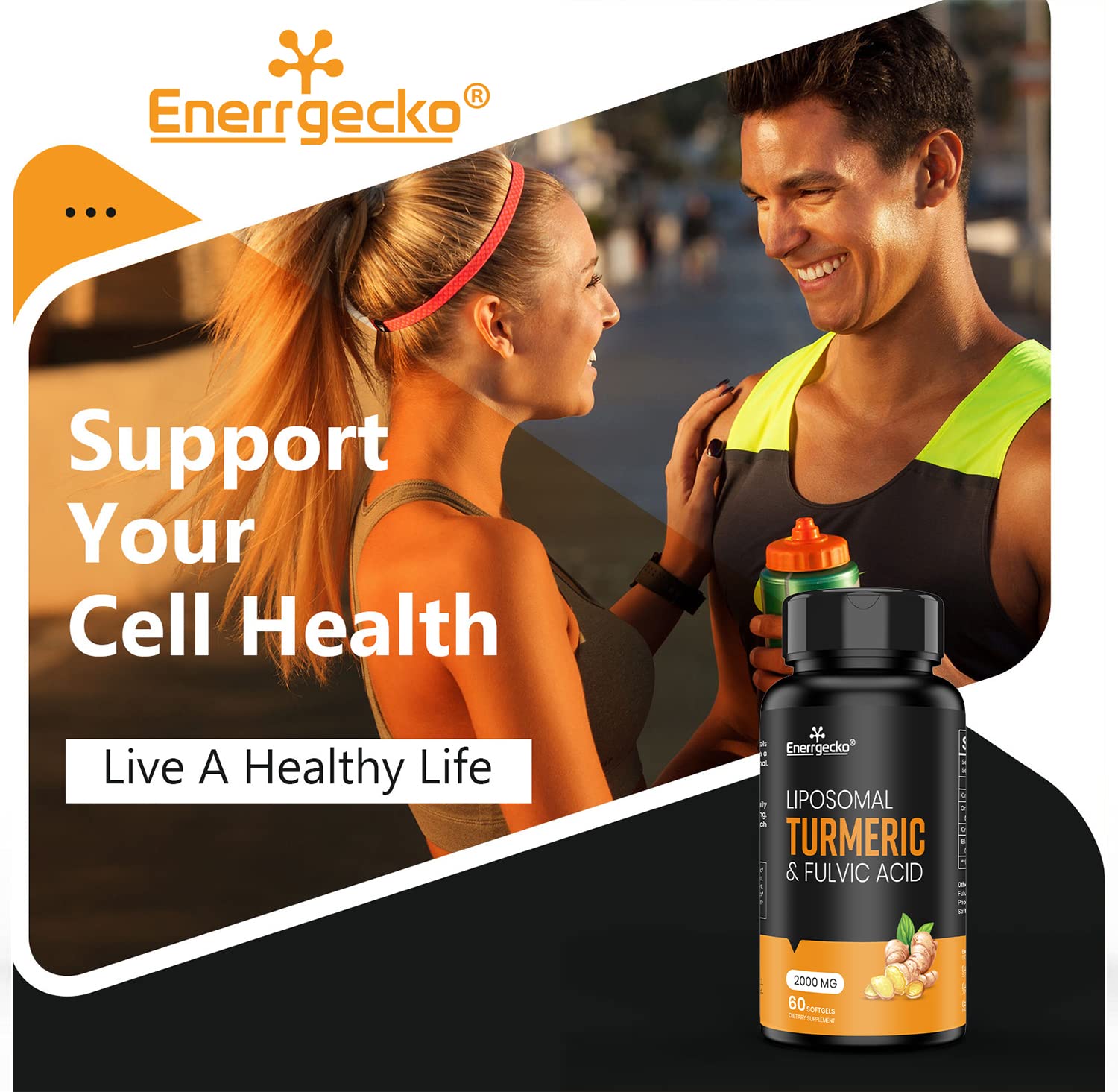 Enerrgecko 2000 mg Liposomal Turmeric Curcumin with Black Pepper & Ginger + Fulvic & Humic Acid — Pack of 4