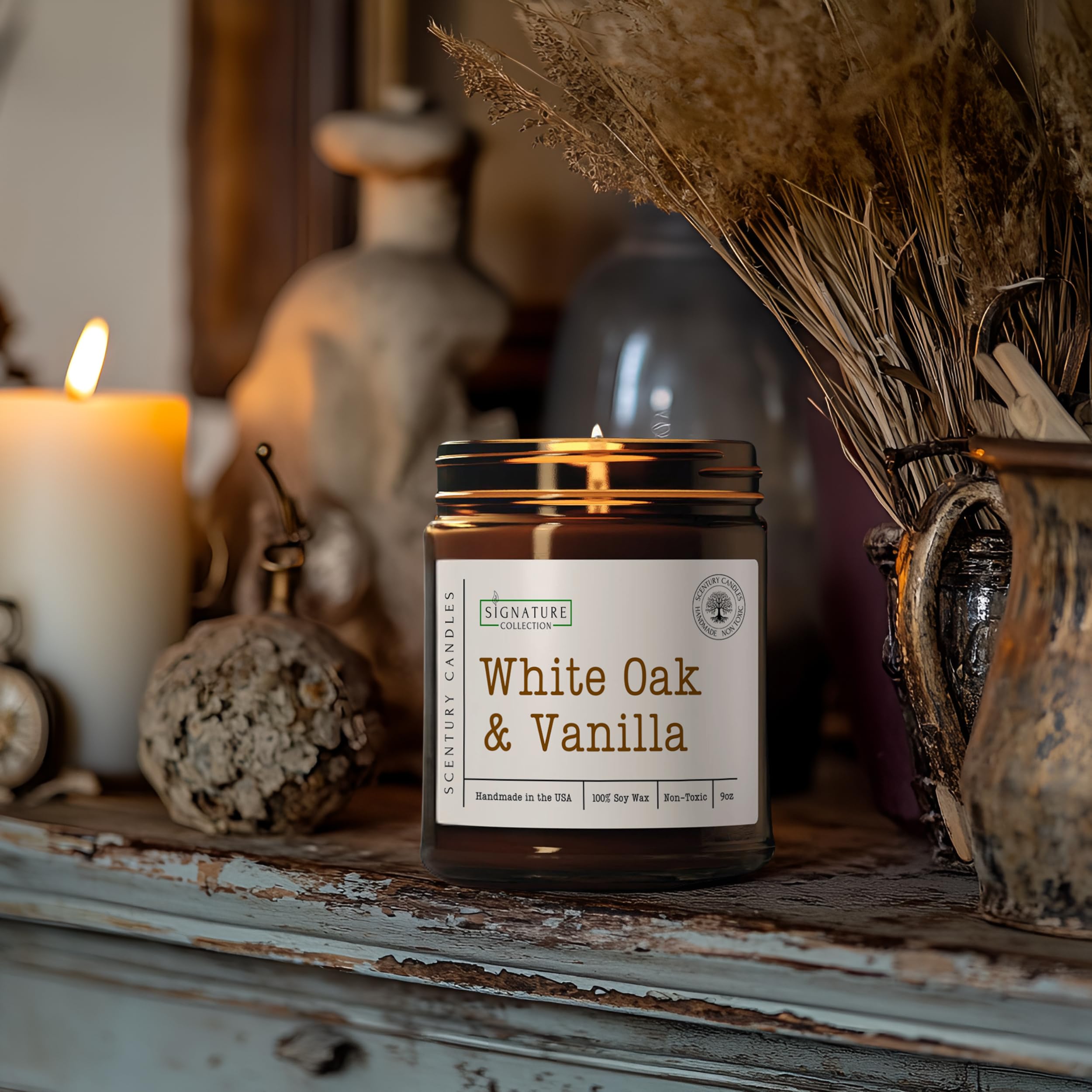 White Oak Vanilla Scented Candle | All Natural Soy Wax, Handmade in USA