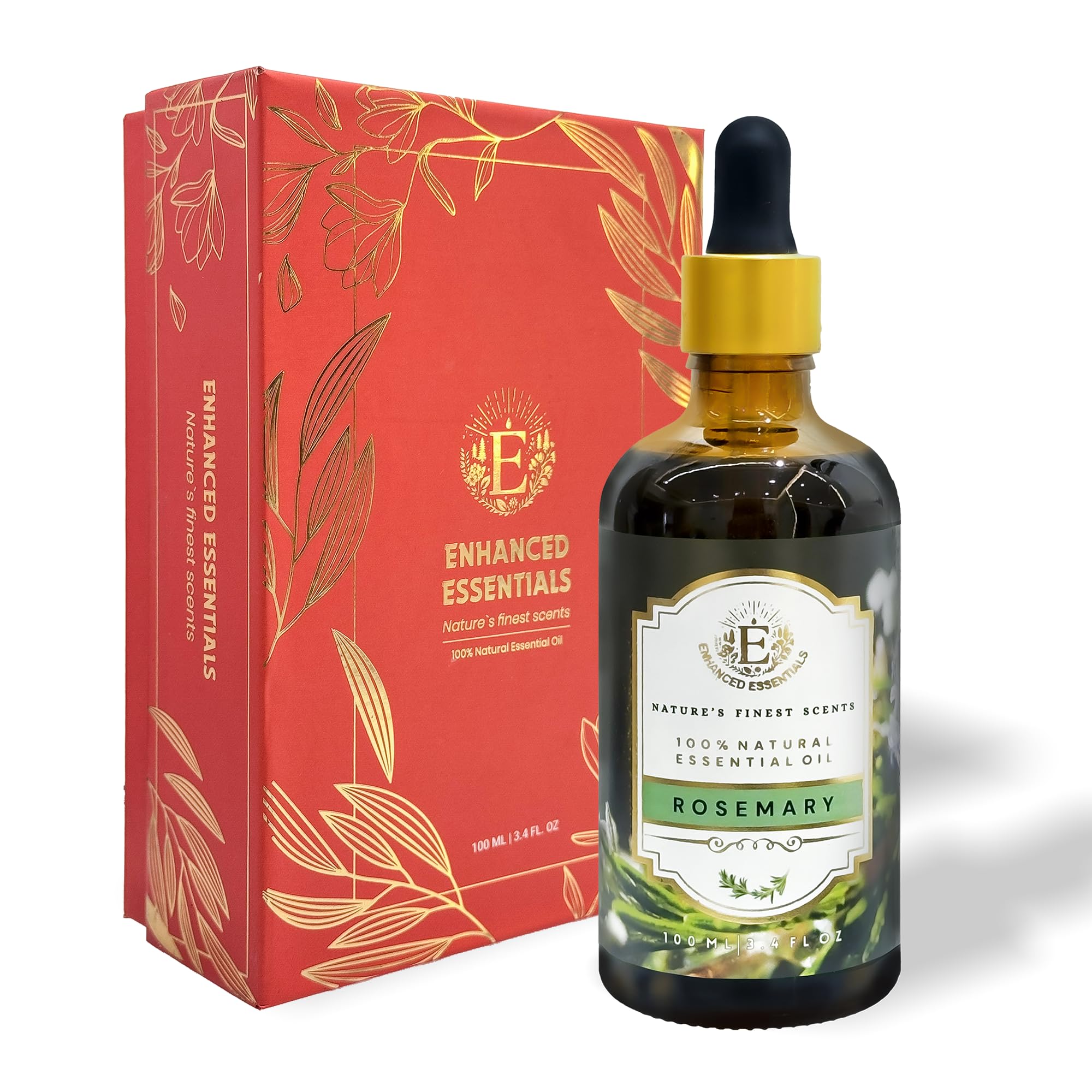 Enhanced Essentials Rosemary Essential Oil – Pure & Undiluted, 100 ml | Glass Dropper