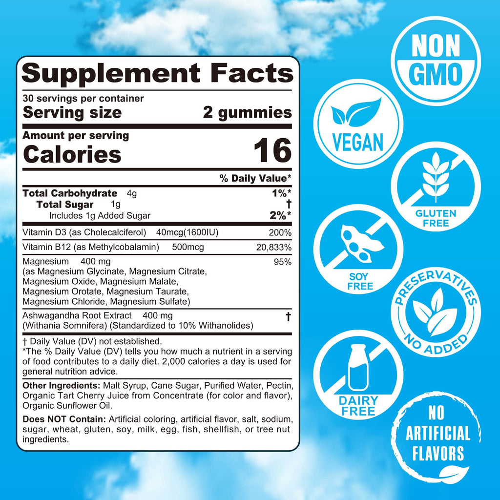 EnvyCure Magnesium Complex Gummies 400mg – 8 Forms + Ashwagandha, D3 & B12 | Vegan 120ct
