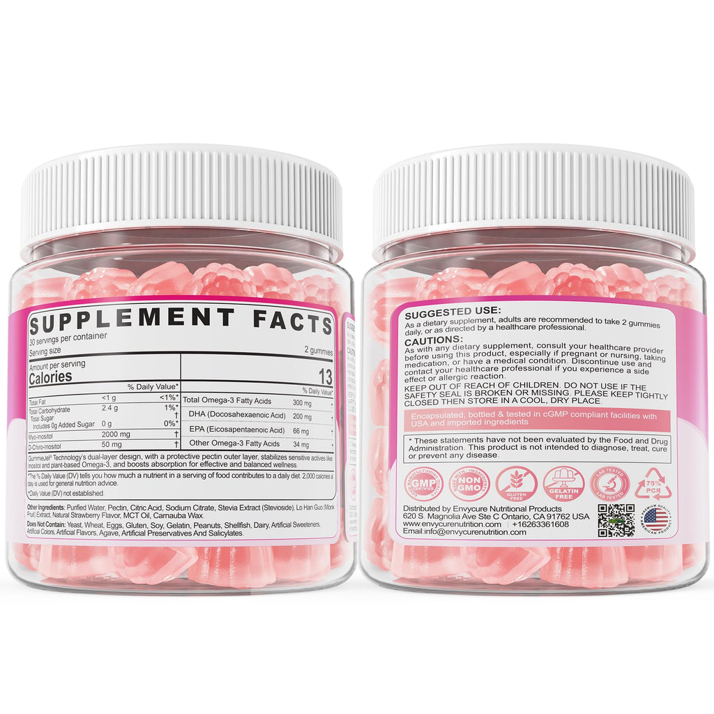 EnvyCure Inositol + Omega-3 Gummies for Women – Hormonal Balance & Cycle Health (40:1) – Vegan Sugar-Free, 60 Ct