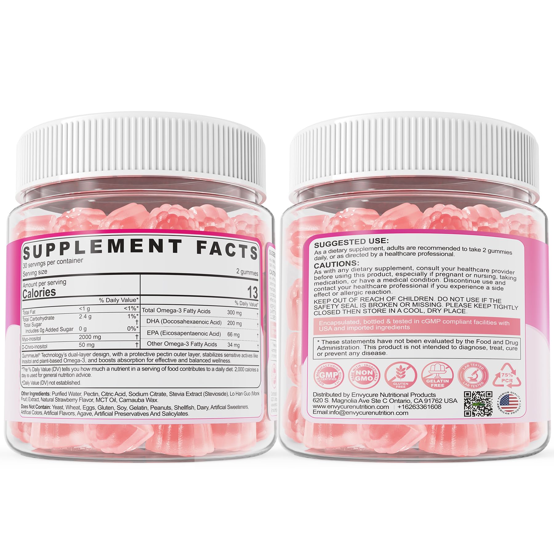 EnvyCure Inositol + Omega-3 Gummies for Women – Hormonal Balance & Cycle Health (40:1) – Vegan Sugar-Free, 60 Ct