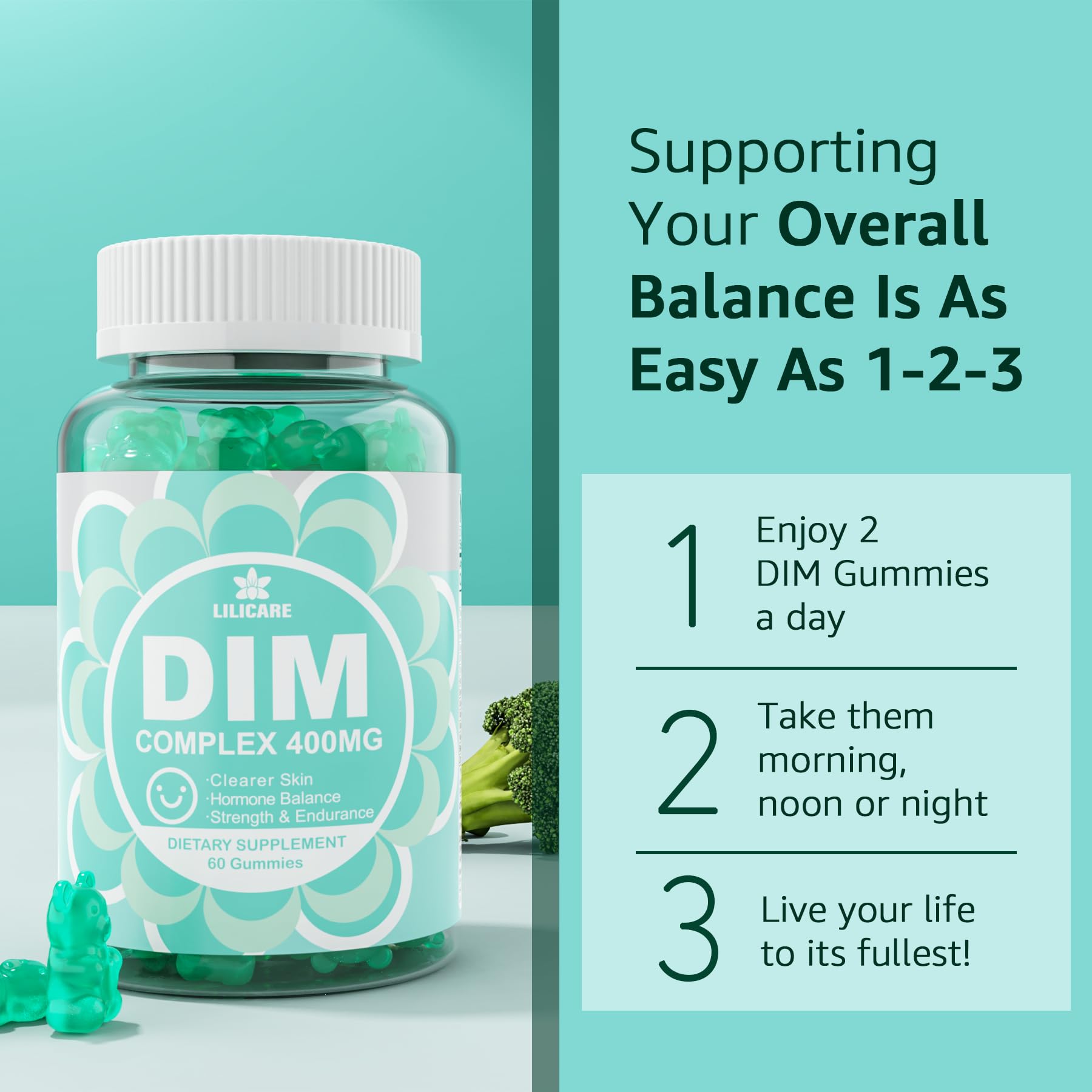 EnvyDeal DIM Supplement Women 400mg – Hormone Balance, Sugar Free Gummies, Bioperine & Flaxseed Oil (120 Ct)