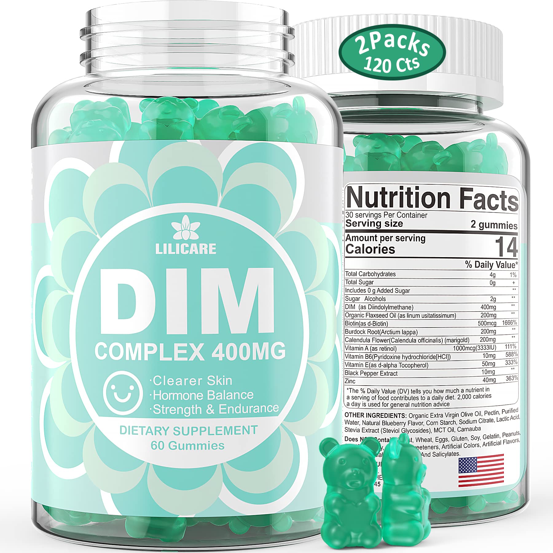EnvyDeal DIM Supplement Women 400mg – Hormone Balance, Sugar Free Gummies, Bioperine & Flaxseed Oil (120 Ct)
