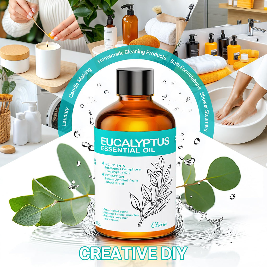 ENYORLI Eucalyptus Essential Oil 3.38 fl oz – 100% Natural, Undiluted, Therapeutic Grade for Skin, Aromatherapy, Diffuser & Humidifier