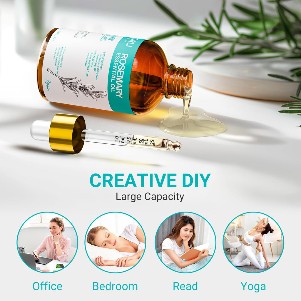 ENYORLI Rosemary Oil 3.38 fl oz – 100% Natural Essential Oil for Hair, Skin, Diffusers & Aromatherapy