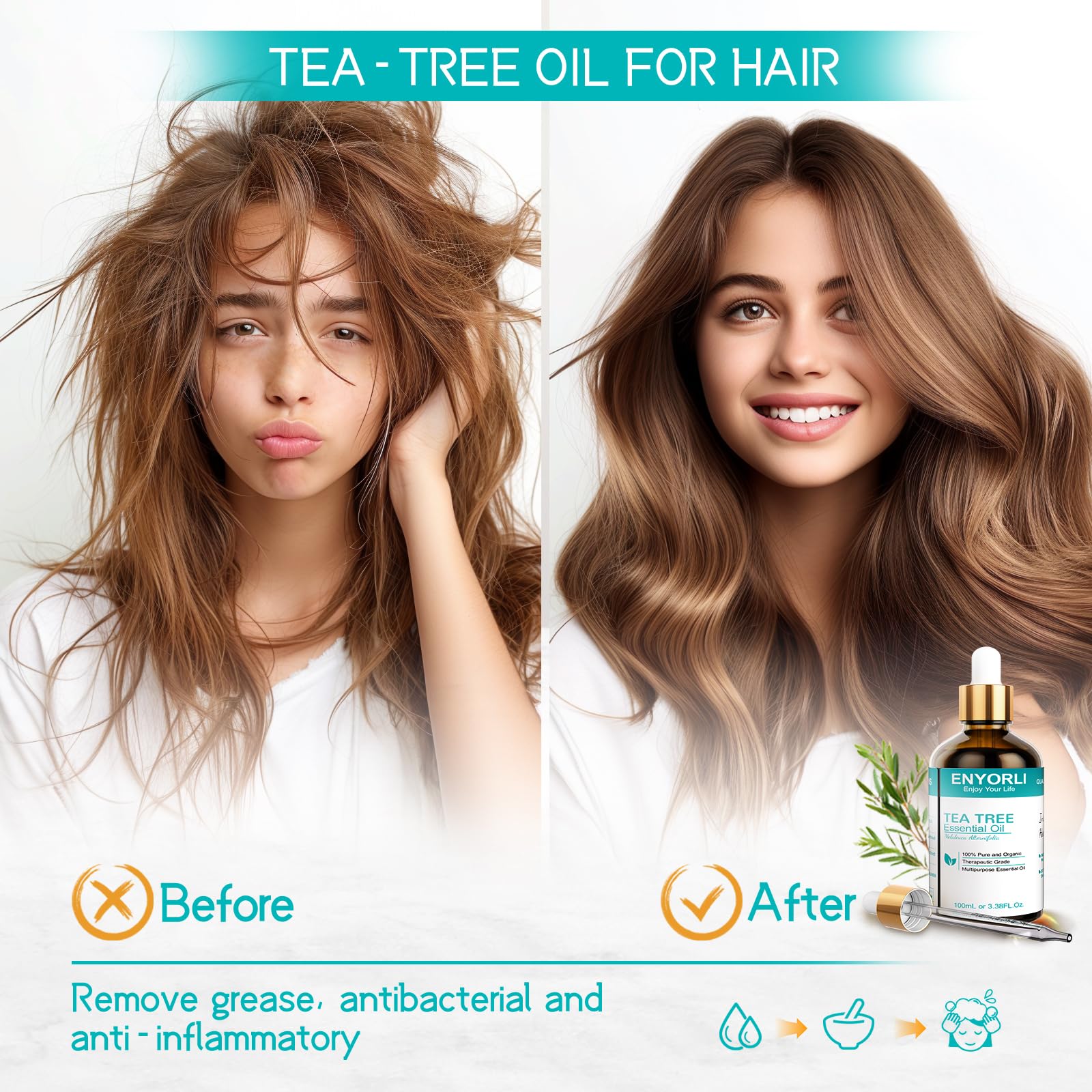 ENYORLI Tea Tree Oil 3.38 fl oz – 100% Natural Therapeutic Grade