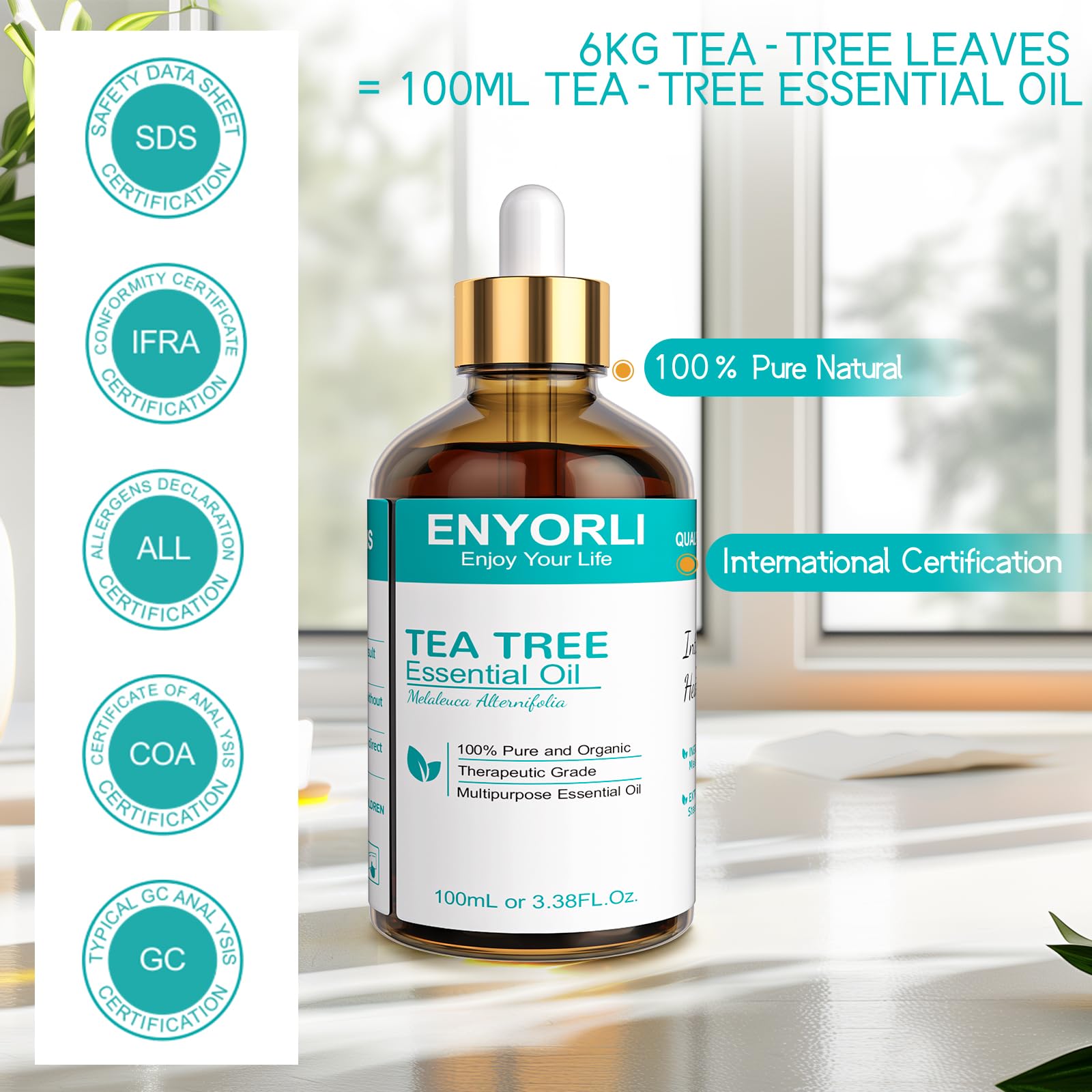 ENYORLI Tea Tree Oil 3.38 fl oz – 100% Natural Therapeutic Grade