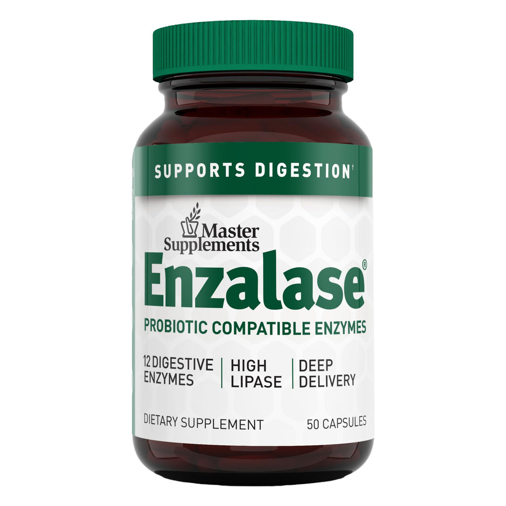 Master Supplements Enzalase - 50 Capsules | Probiotic-Compatible Digestive Enzymes | Gas & Bloating Relief | Gluten Free