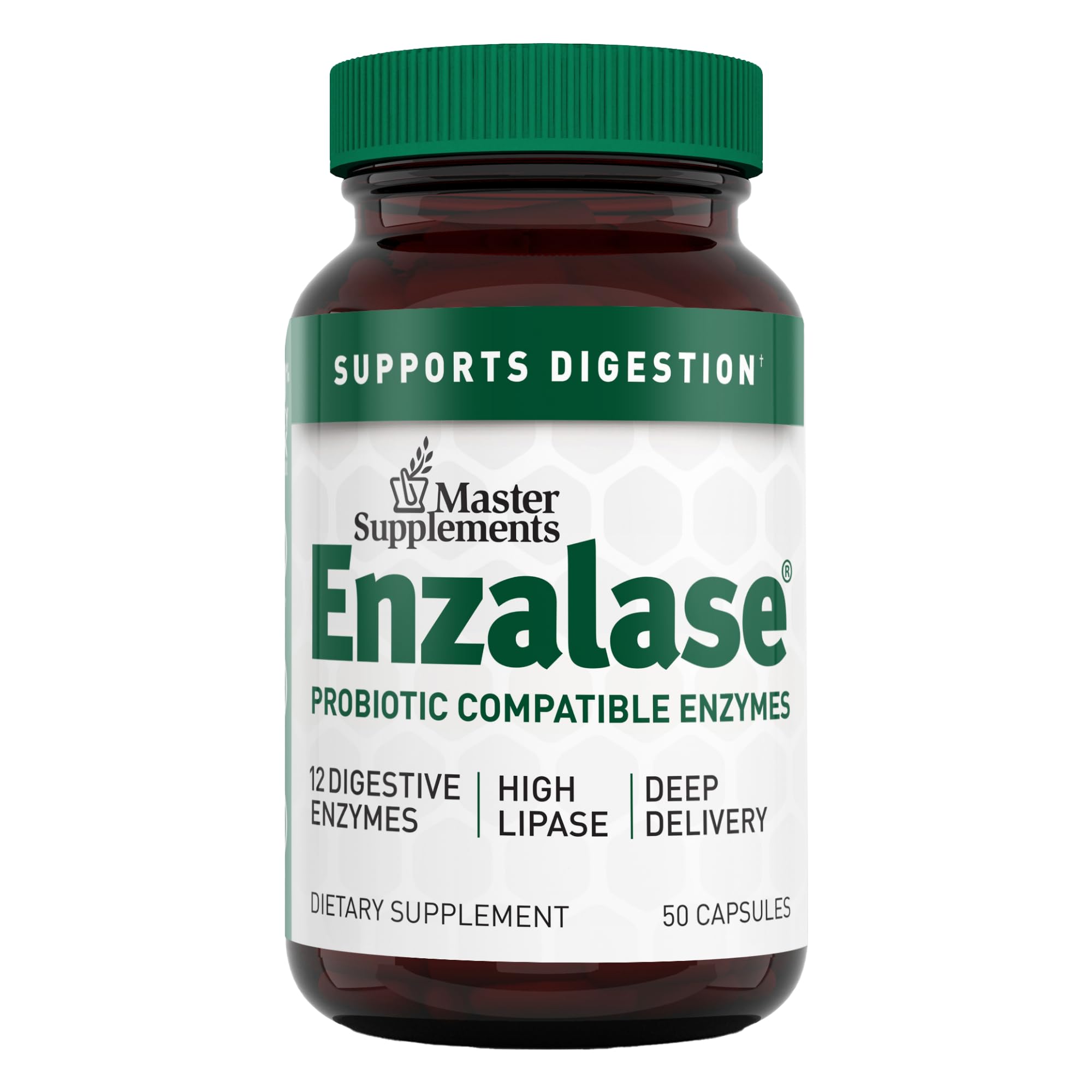 Master Supplements Enzalase - 50 Capsules | Probiotic-Compatible Digestive Enzymes | Gas & Bloating Relief | Gluten Free