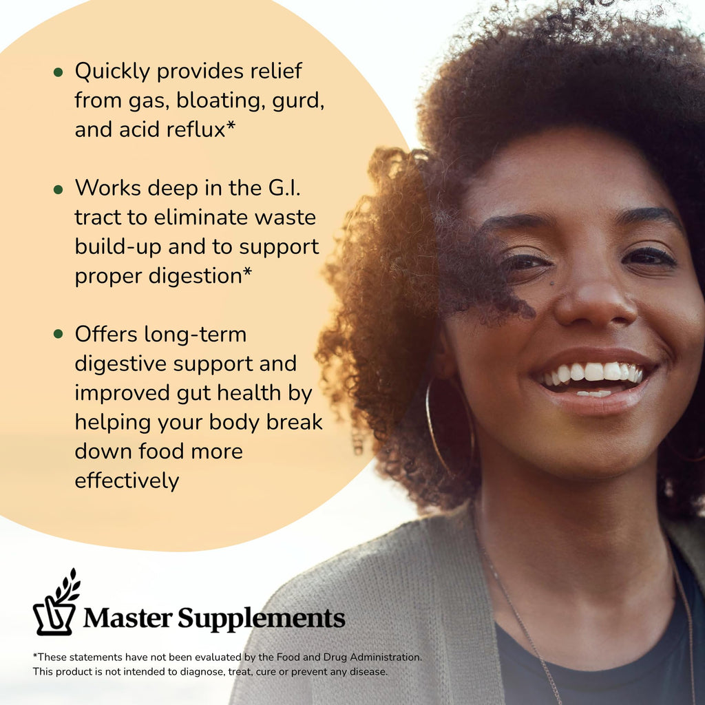 Master Supplements Enzalase - 50 Capsules | Probiotic-Compatible Digestive Enzymes | Gas & Bloating Relief | Gluten Free
