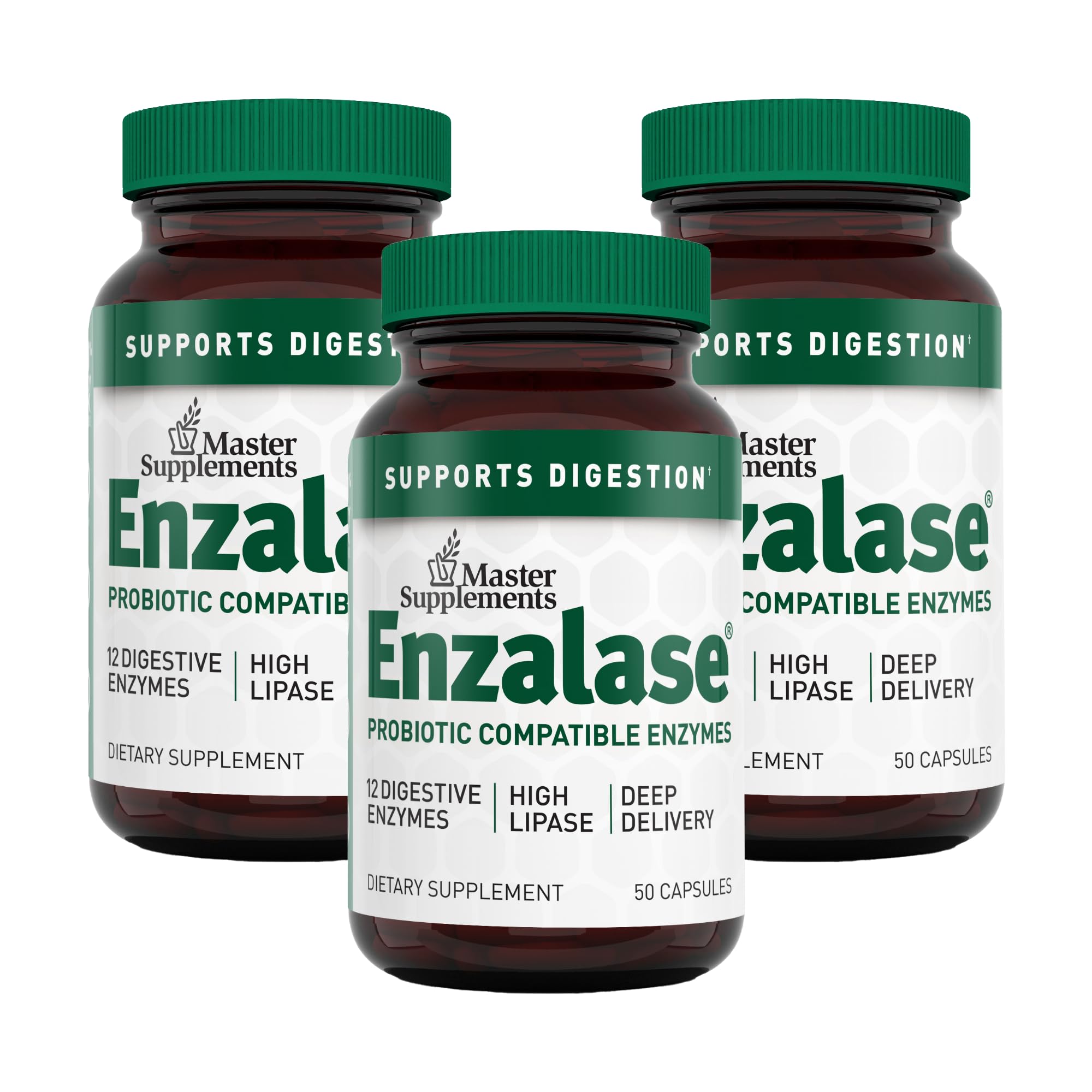 Enzalase Digestive Enzymes - 50 Capsules x3 | Probiotic Compatible, Gluten Free