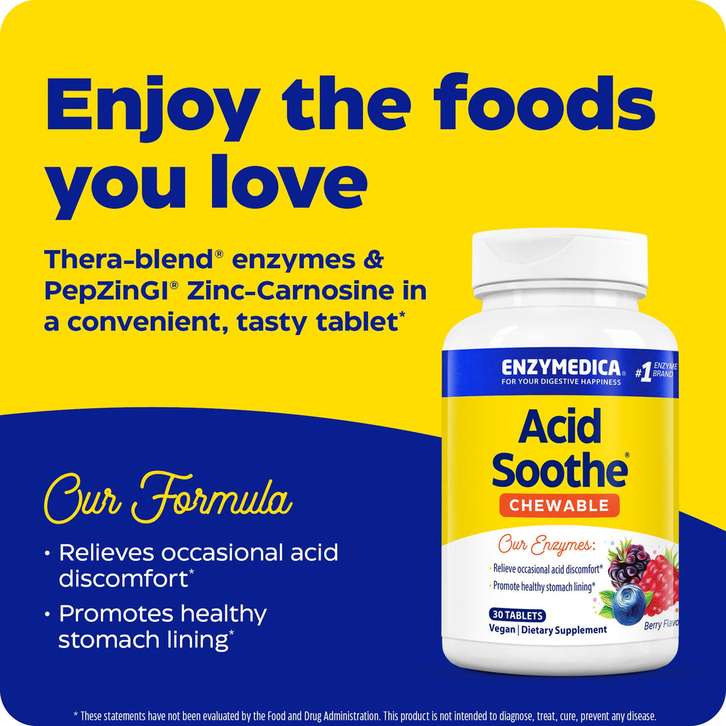 Enzymedica Chewable Acid Soothe - Heartburn & Indigestion Relief, 30 Count