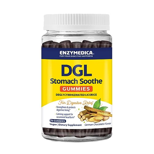 Enzymedica DGL Stomach Soothe – Deglycyrrhizinated Licorice Gummies for Digestive Support & Gut Health, Chocolate, 74 Count (Pack of 2)