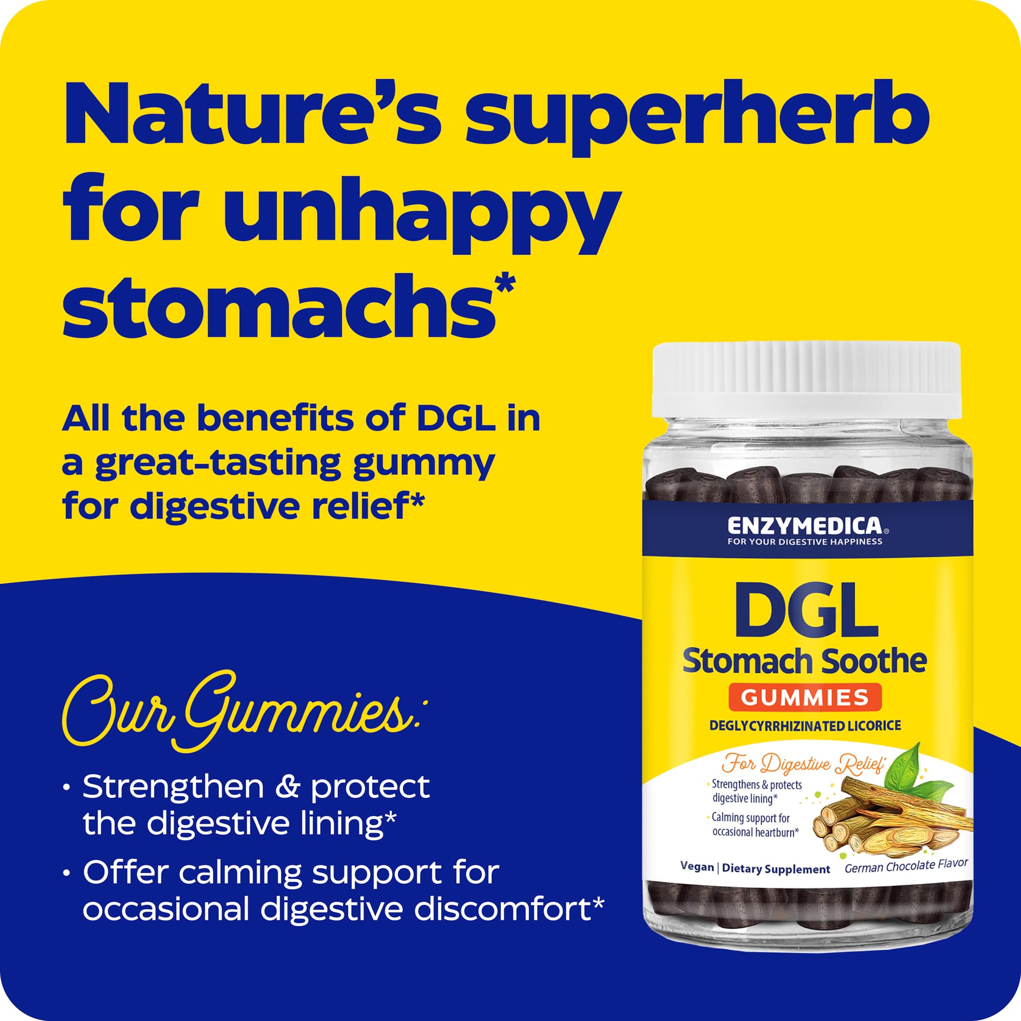 Enzymedica DGL Stomach Soothe Gummies – Deglycyrrhizinated Licorice, Digestive Support (Chocolate, 74 Count)