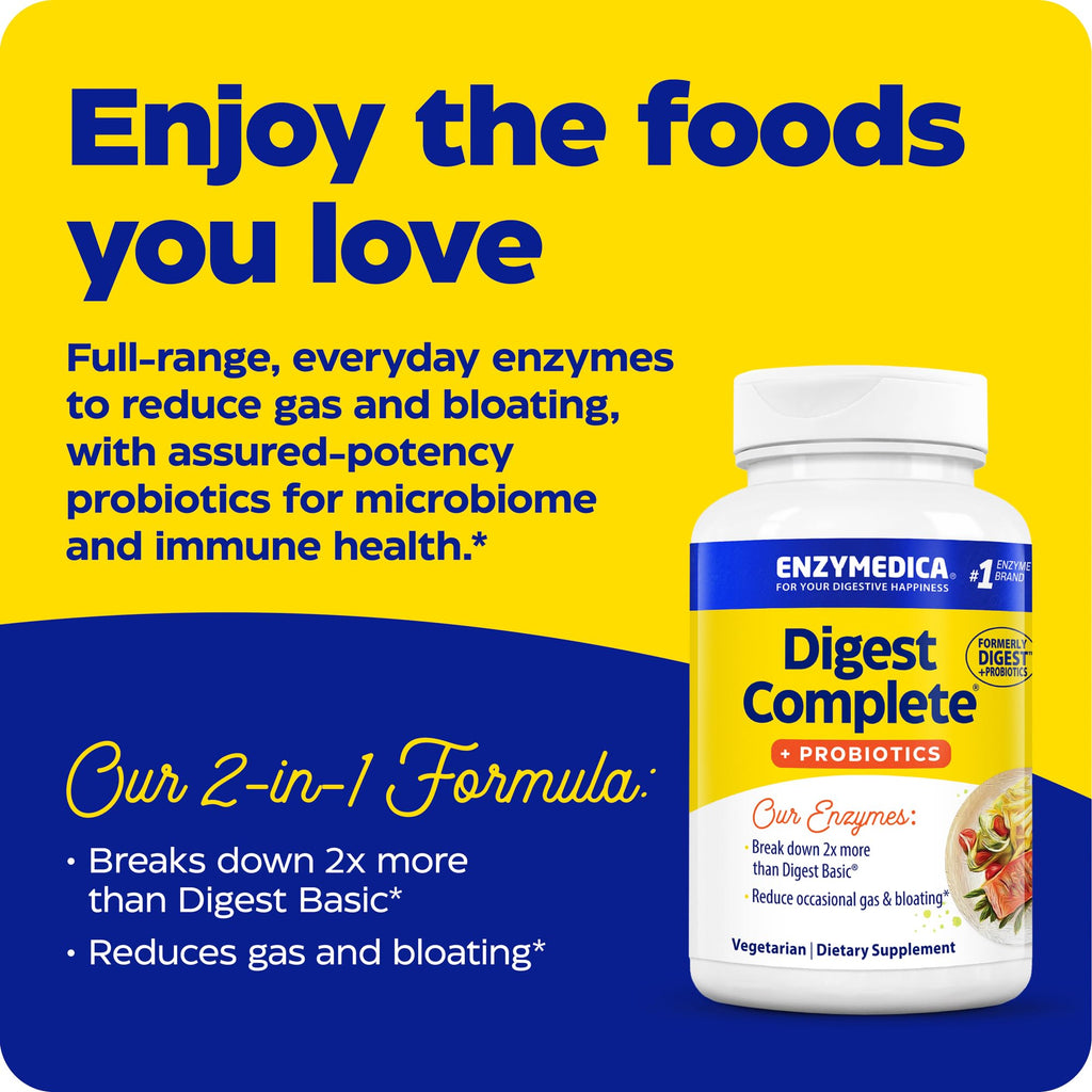 Enzymedica Digest Complete + Probiotics – Full-Range Enzymes + 800M CFU per Capsule (90 Capsules)