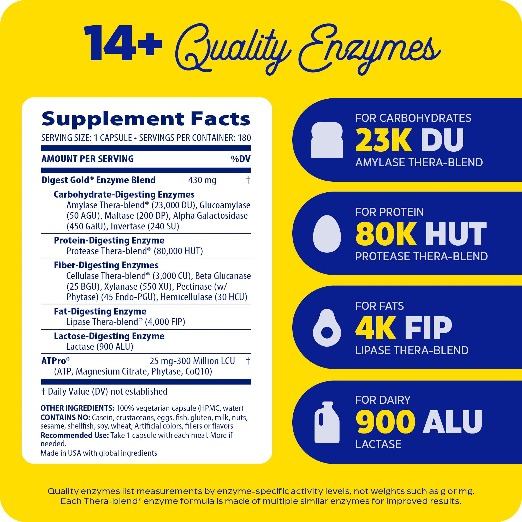 Enzymedica Digest Gold + ATPro — Maximum Strength Enzyme Formula, 14 Enzymes, 180 Capsules