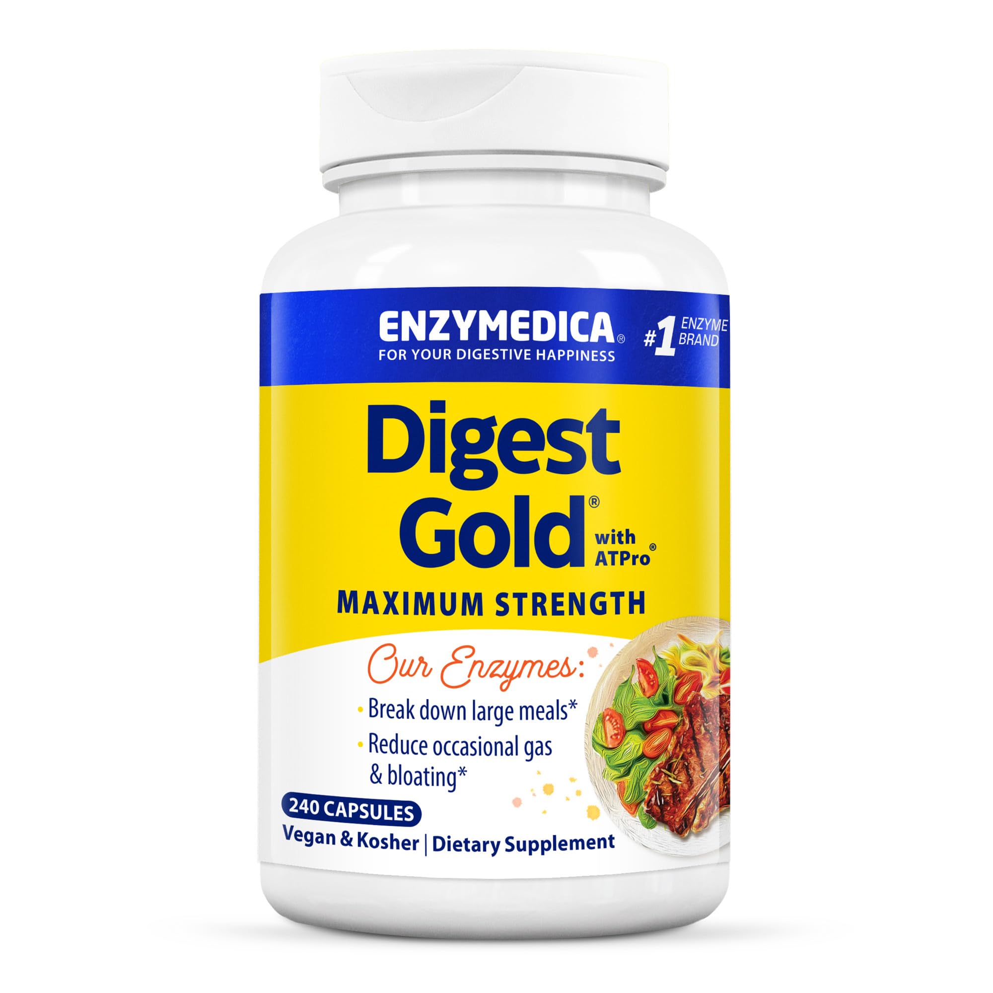 Enzymedica Digest Gold + ATPro — Maximum Strength Digestive Enzymes, 240 Capsules
