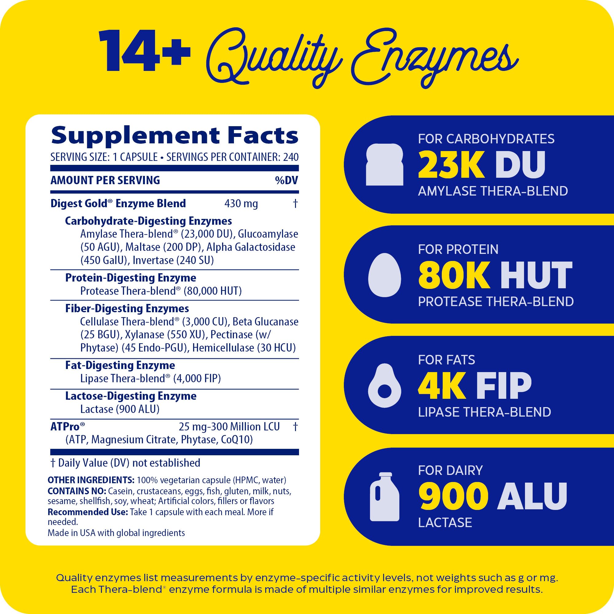 Enzymedica Digest Gold + ATPro – Maximum Strength Digestive Enzymes, 14 Key Enzymes, 240 Capsules