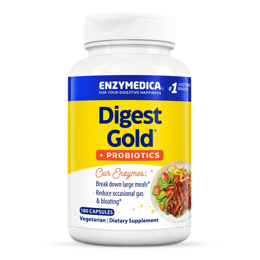 Enzymedica Digest Gold + Probiotics – 2-in-1 Digestive Enzymes & Probiotic Support, 180 Capsules