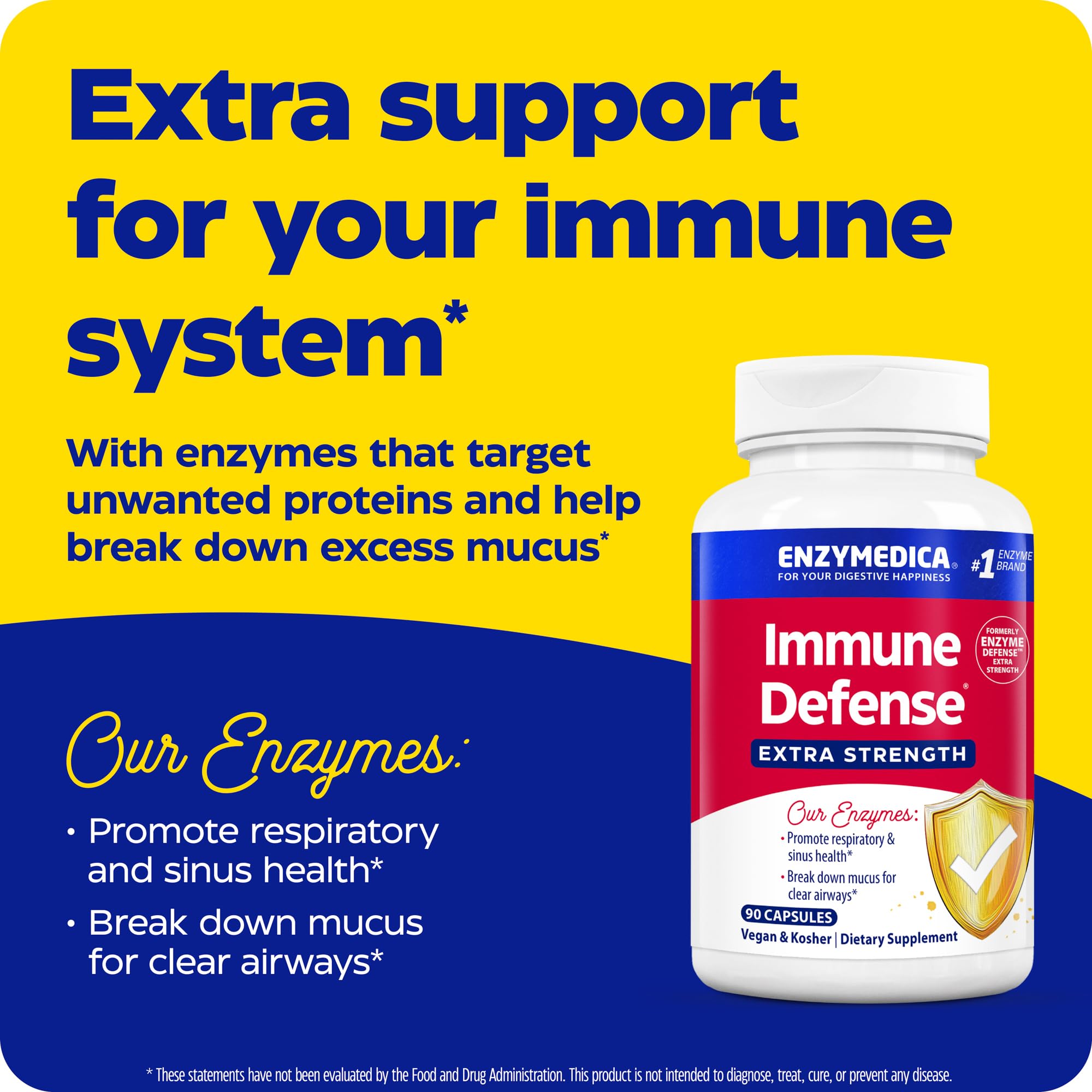 Enzymedica Immune Defense Extra Strength – Proteolytic Enzymes for 2X Immune & Respiratory Support (90 Count)