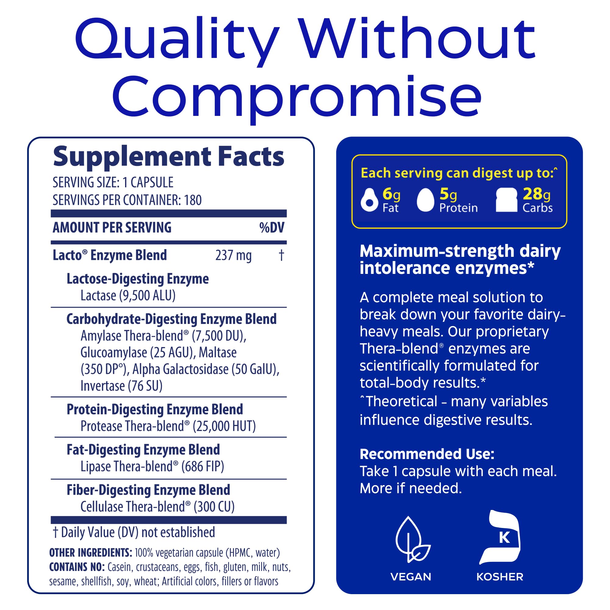 Enzymedica Lacto—Advanced Lactase Pills for Dairy Support | 180 Capsules