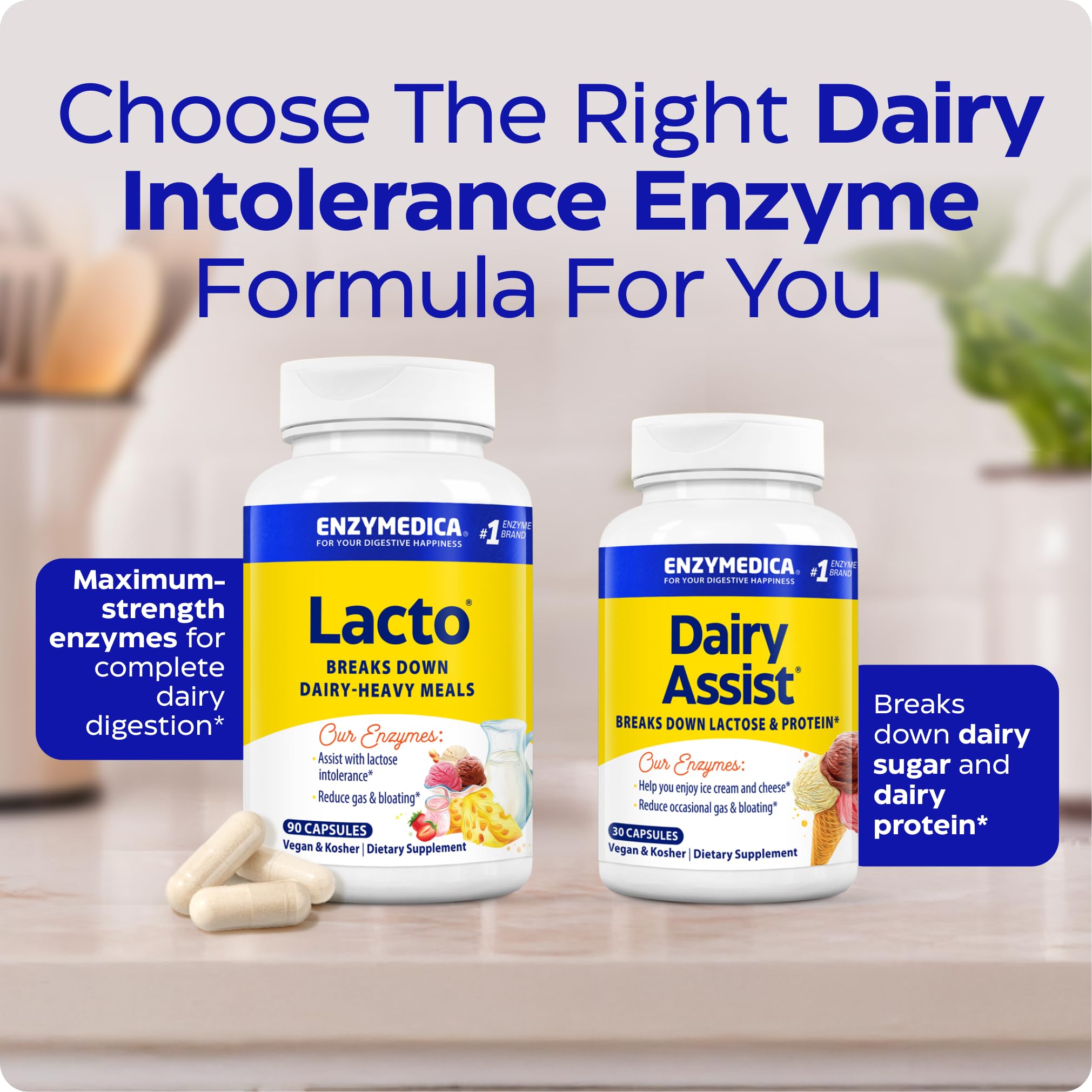Enzymedica Lacto—Advanced Lactase Pills for Dairy Support | 180 Capsules