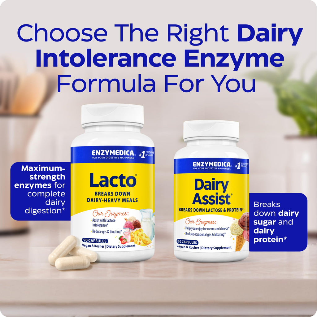 Enzymedica Lacto—Advanced Lactase Pills for Dairy Support | 180 Capsules