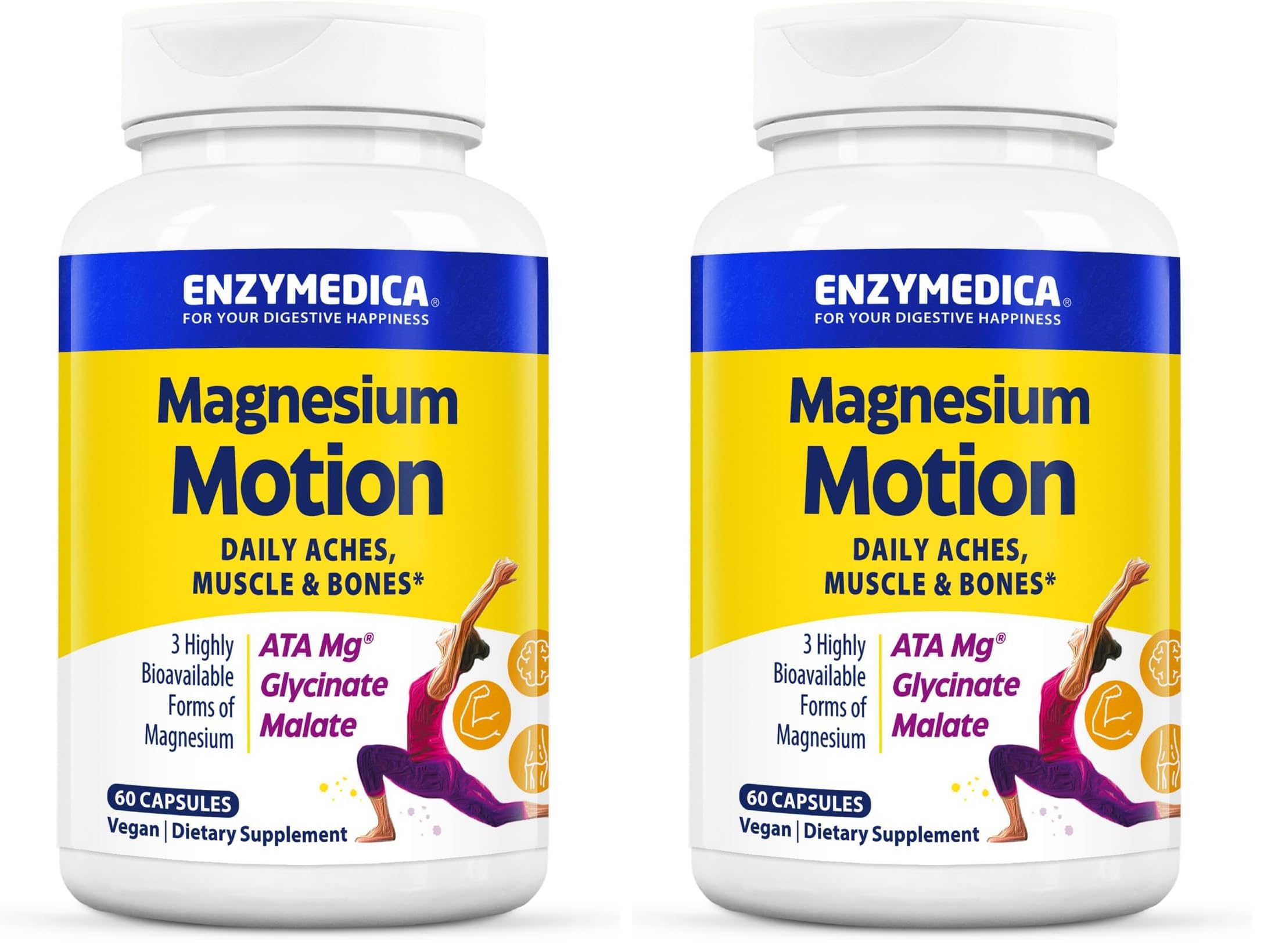 Enzymedica Magnesium Motion – 60 Count (Pack of 2) with 3 Forms: ATA Mg, Glycinate, Malate