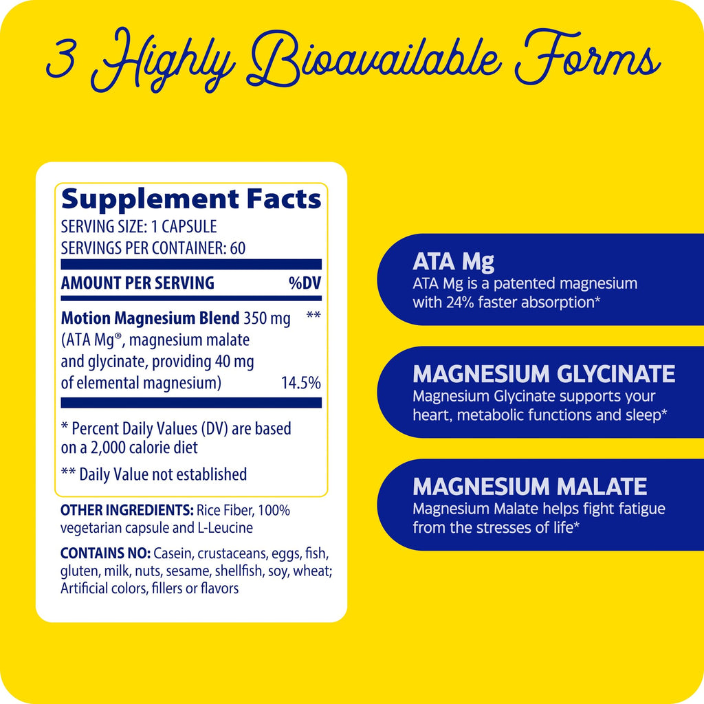Enzymedica Magnesium Motion – 60 Count | 3 Forms Magnesium (ATA Mg, Glycinate, Malate) for Muscles & Bones